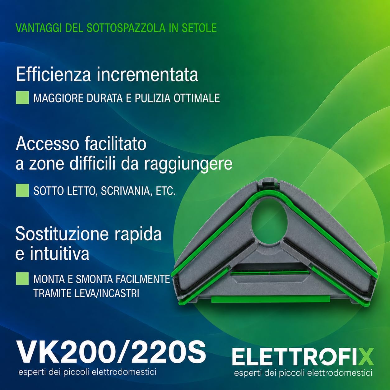 Sottospazzola Folletto VK200/200S ORIGINALE - Ricambio Aspirapolvere per Parquet, Piastrelle e Granito - Setole Delicate Antigraffio - Accessorio Originale per Pulizia Pavimenti Duri