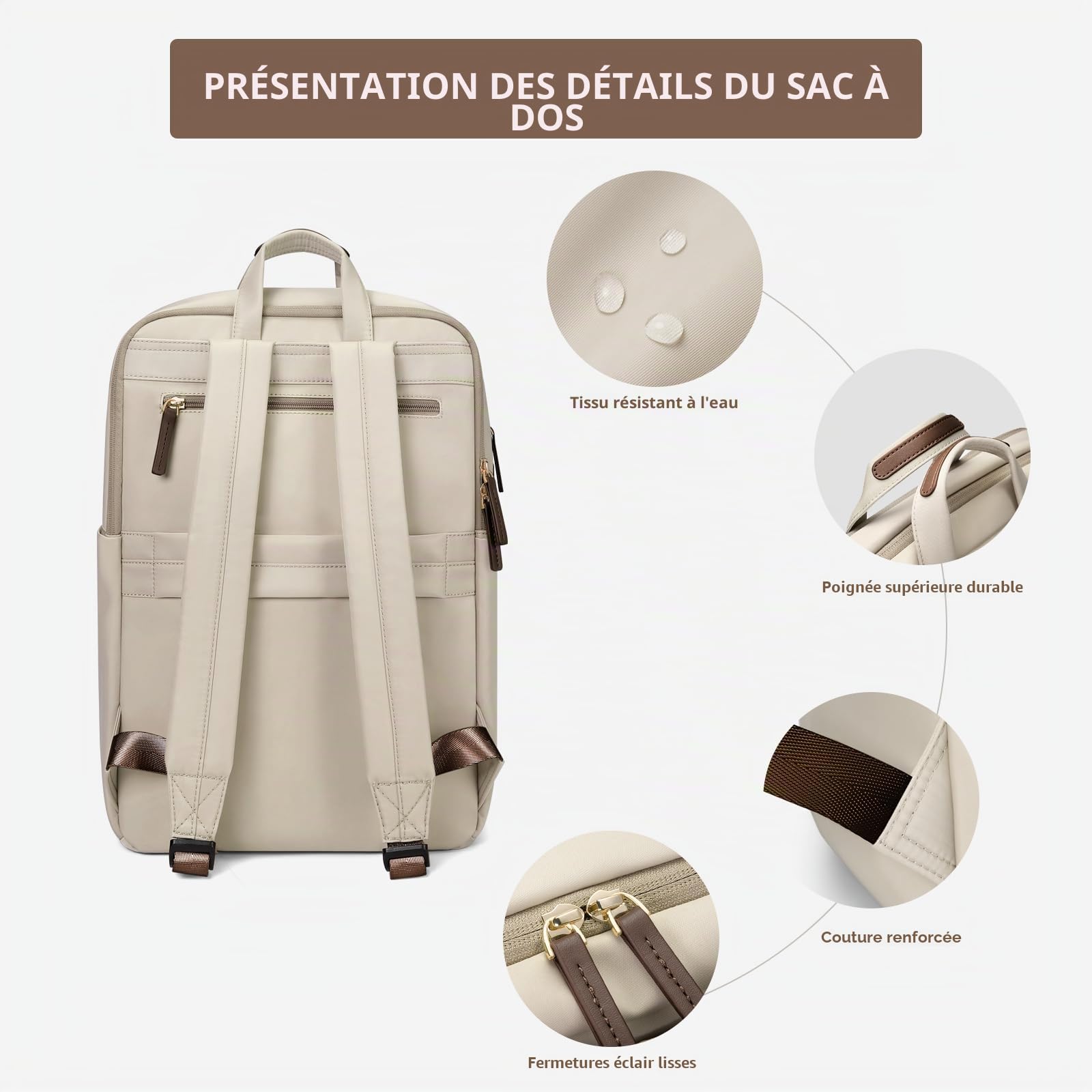 GOLF SUPAGS Sac à Dos Femme pour Ordinateur Portable 17 Pouces, Sac PC Portable pour Affaire Travail Collège Voyage, Sac École Léger Abricot