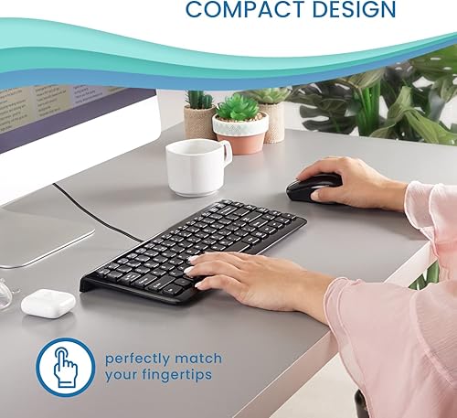 Miniatura 7 de Perixx PERIBOARD-407B EE. UU., Mini teclado USB con cable con 11 teclas de acceso rápido, negro brillante, diseño en inglés de EE. UU