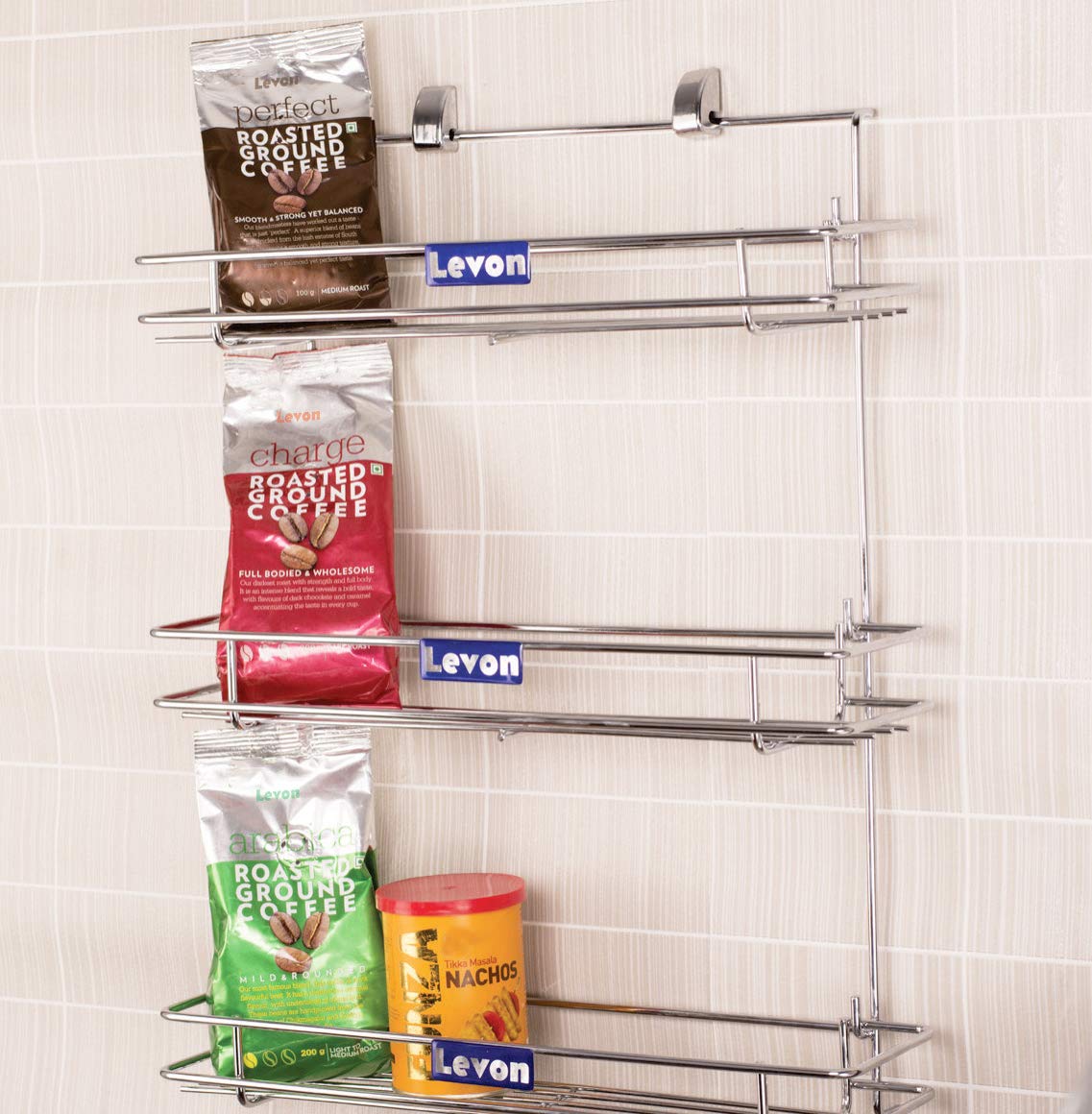 Buy Levon Stainless Steel Wall Mounted Bottle Rack for Kitchen 3 Tier