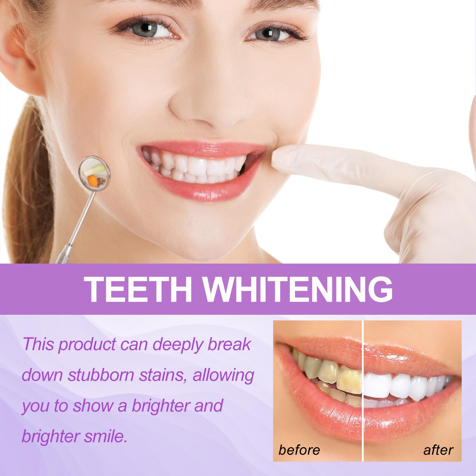 Strisce Sbiancanti per la Cura Dello Smalto, Whitening Teeth Strips, Sticker di Pulizia Viola, Rapida e Delicata la Pulizia dei Denti, Rimuove Efficacemente le Macchie dei Denti, Illumina i Denti