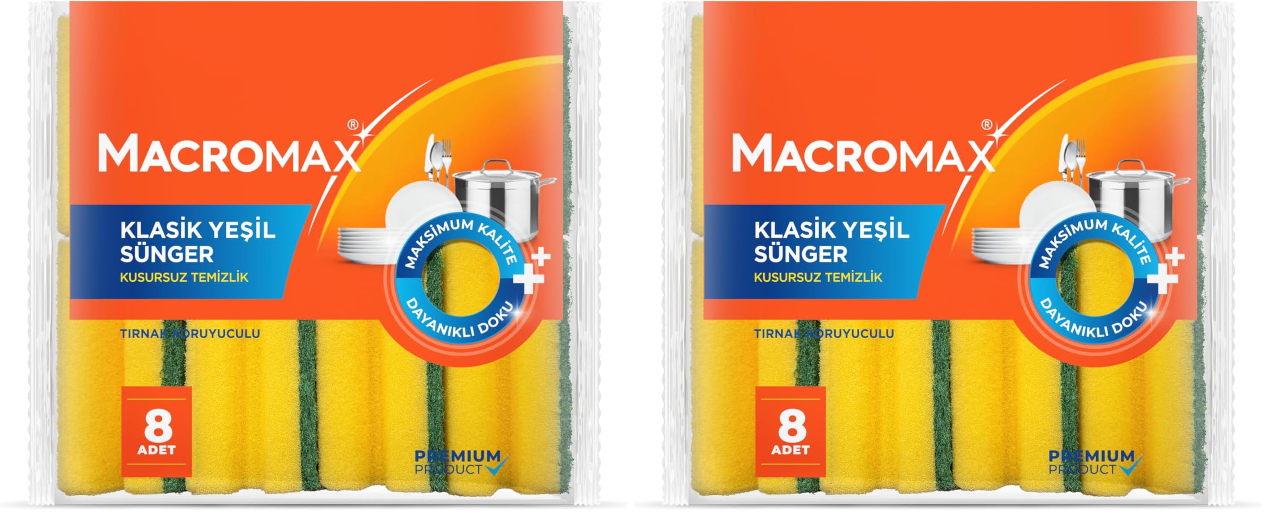 Macromax Tırnak Koruyuculu Bulaşık Süngeri 16'li Paket, Ergonomik Yeşil Klasik Sünger
