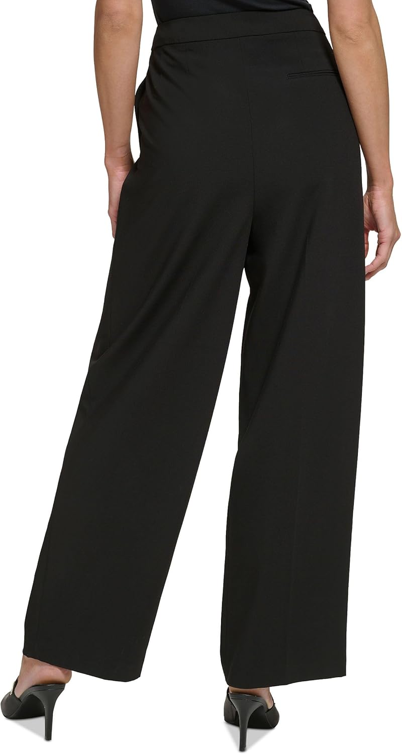 DKNY Womens Petites High-Rise Draped Wide Leg Pants Black 6P - Image 3