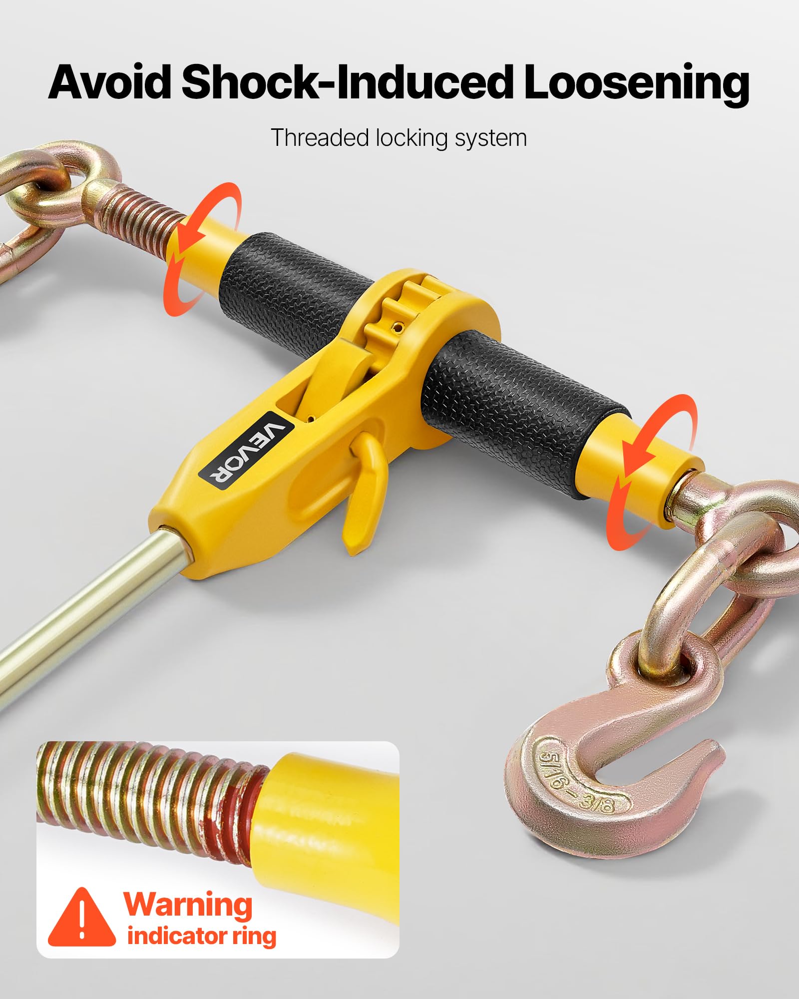 VEVOR Tensor de Trinquete con Cadenas G80 de 8 mm x 3 m, Kit de Cadenas y Tensores 2 Piezas Tensores de Cadena de Amarre Carga de Trabajo de 3629 kg para Transporte, Remolque, Rala y Elevación