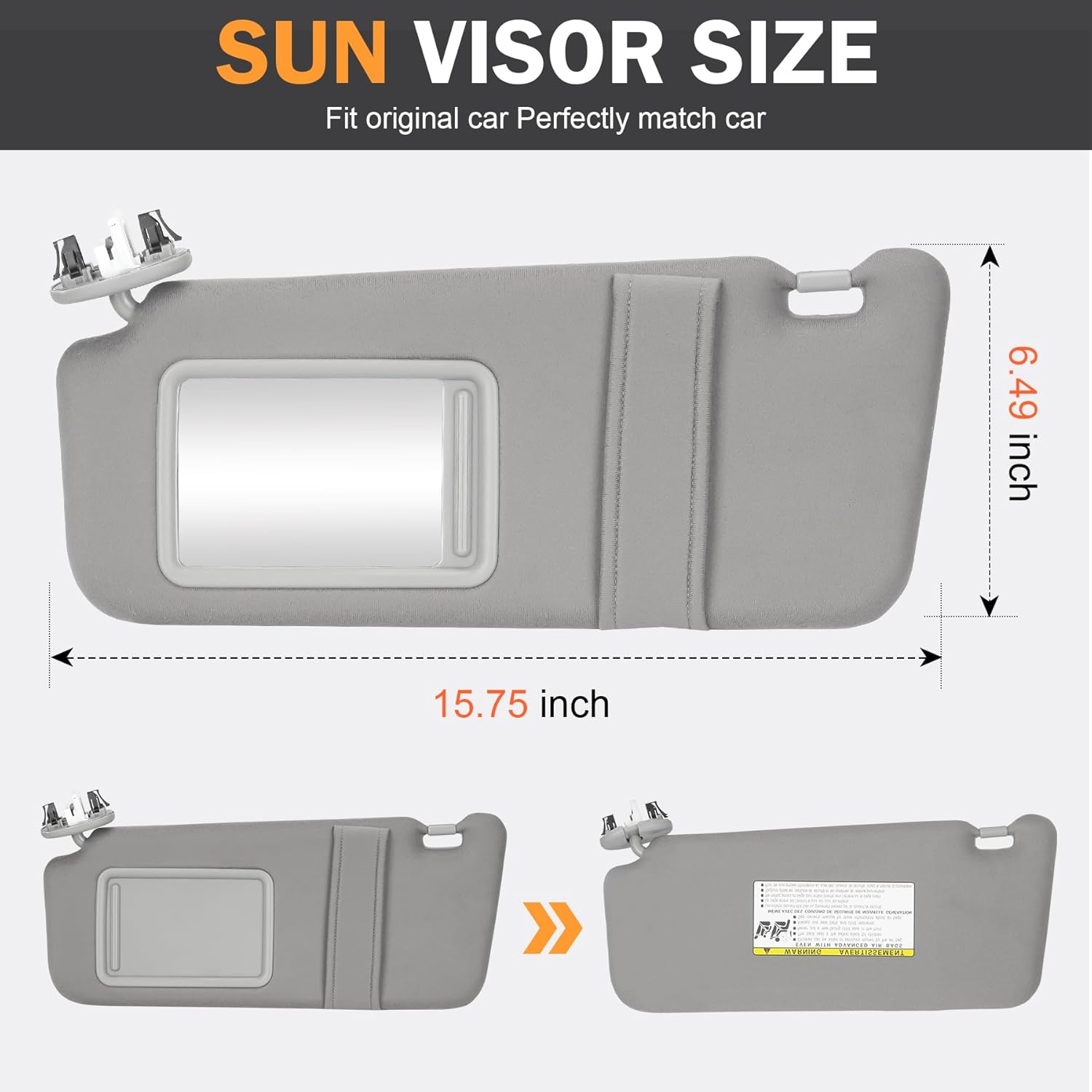 Left Driver & Right Passenger Side Sun Visor with Light Fit for Toyota Camry 2007 2008 2009 2010 2011 Gray Replace # ‎74320-06800-B0 74310-06770-B0 (1 Pair)