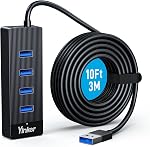 4 Port USB 3.0 Hub 10FT Long Cable with 5 Gbps & 5V USB-C Power Supply for Laptop Desktop PC – USB Hub Splitter Extender Expander Compatible with Mac, Windows