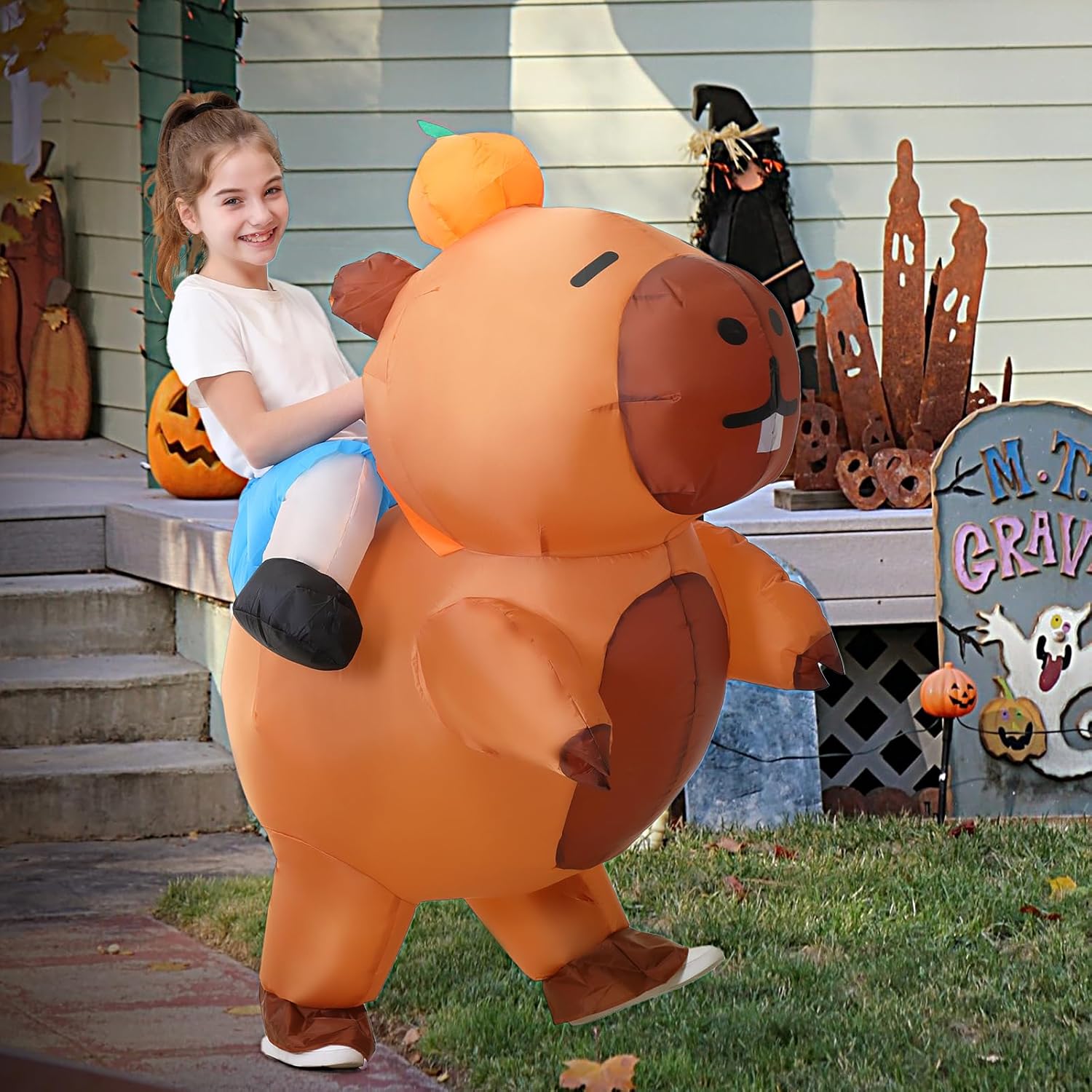 Inflatable Capybara Costume for kids Cosplay Party Ride on Animal Blow Up Costumes Halloween - Image 5