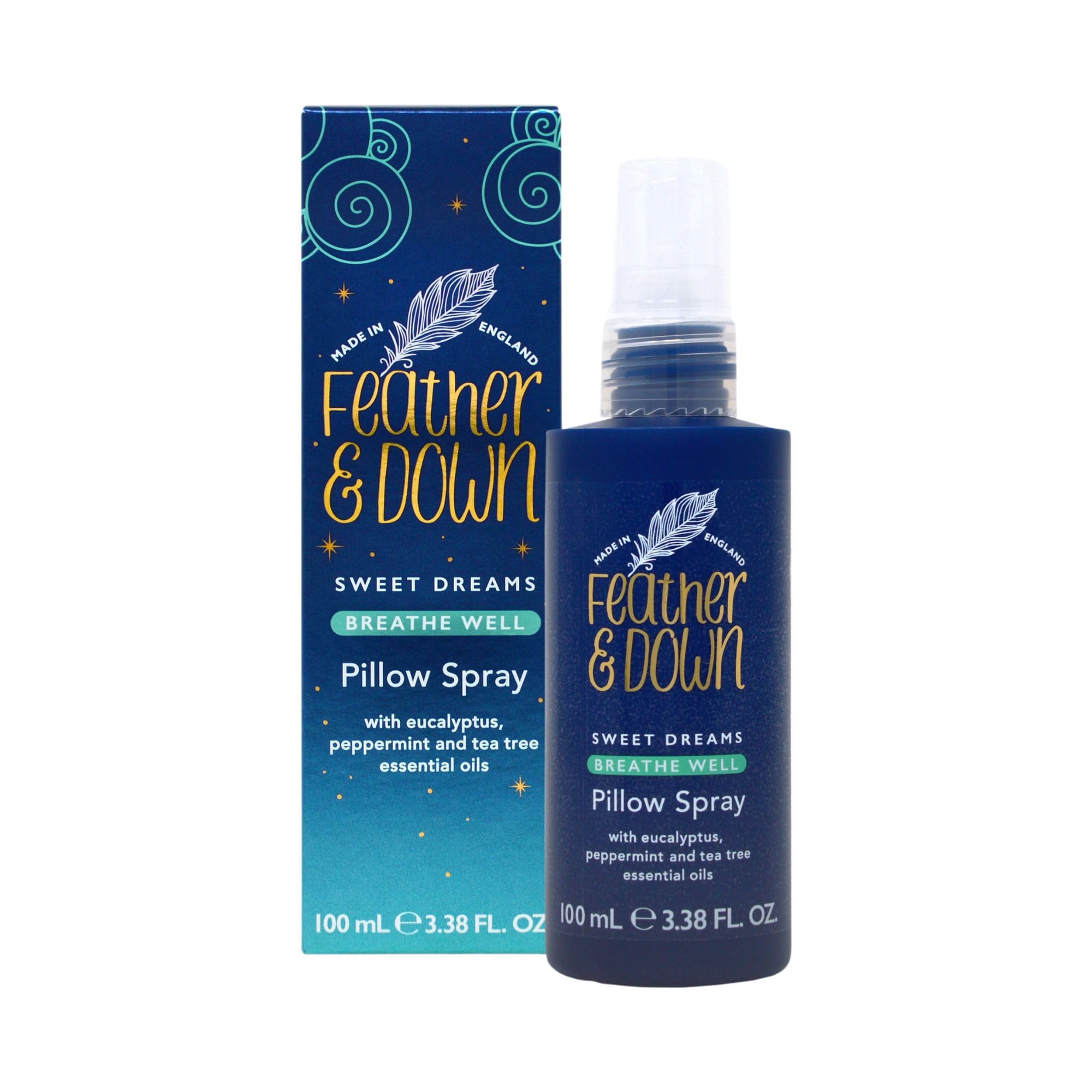Feather & DownBreathe Well Pillow Spray (100ml) - Soothes and aids Breathing, with Eucalyptus, Peppermint & Tea Tree Essential Oils. Vegan Friendly & Cruelty Free.