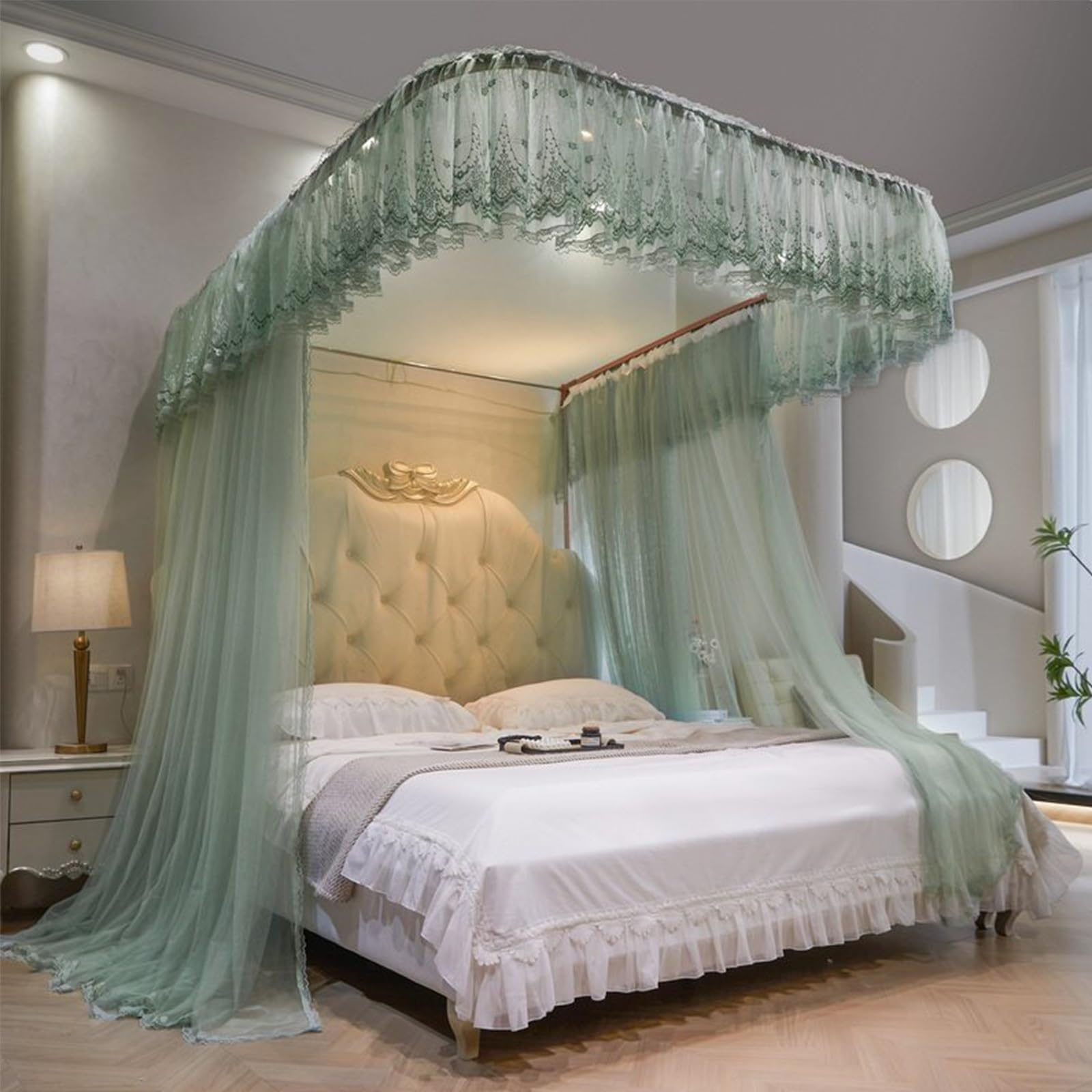 SARKEY U-Shaped Rail Bed Canopy Curtain,for Girls Women Adults Bedroom Decoration(B,180x220x210cm(71"x87"x83"))