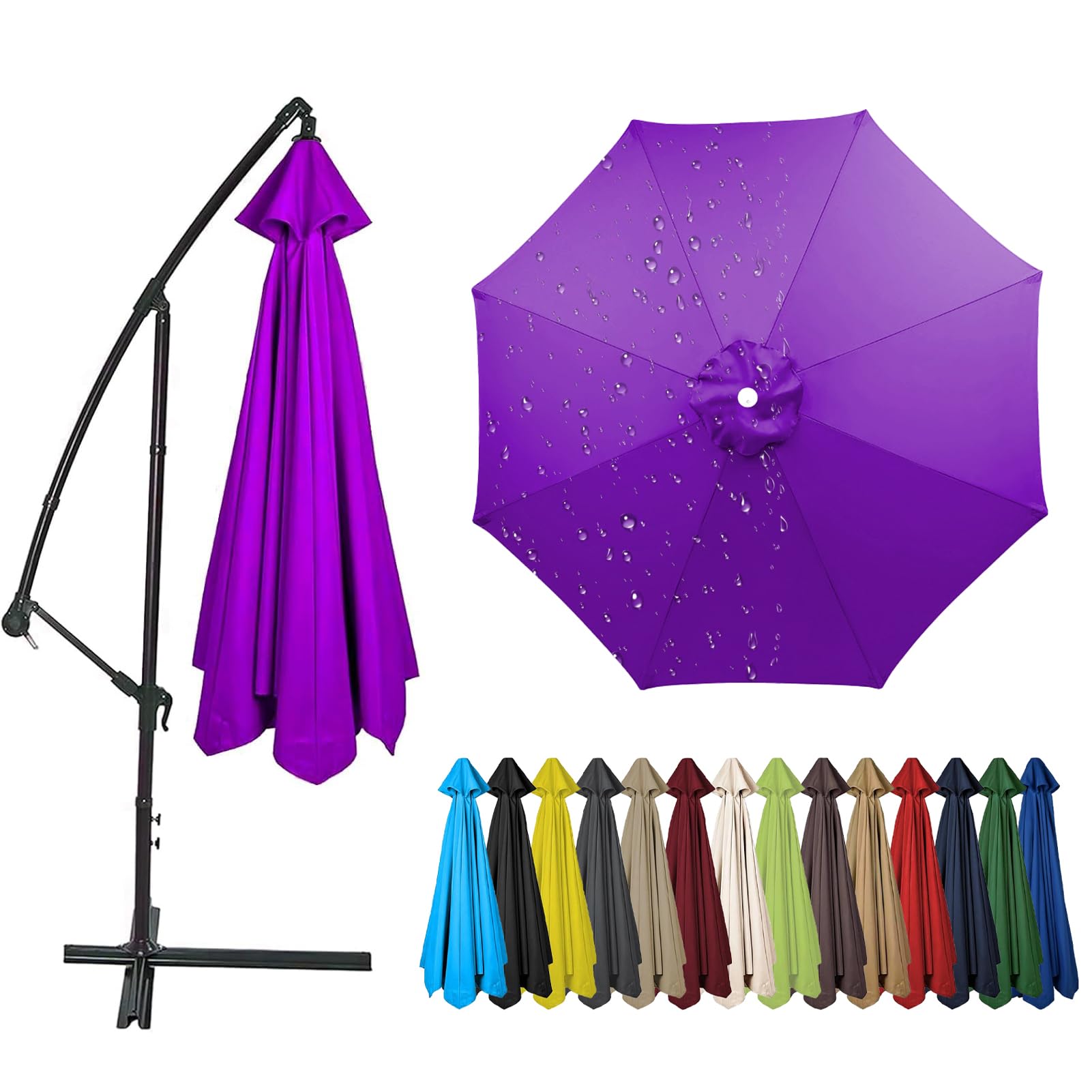 2.0m to 4.0m Replacement Parasol Canopy, 6/8 Ribs Garden Umbrella Replacement Parasol Fabric, UV 50+ Protection For Garden Yard Beach Umbrella (Purple,2.7m / 6 Ribs)