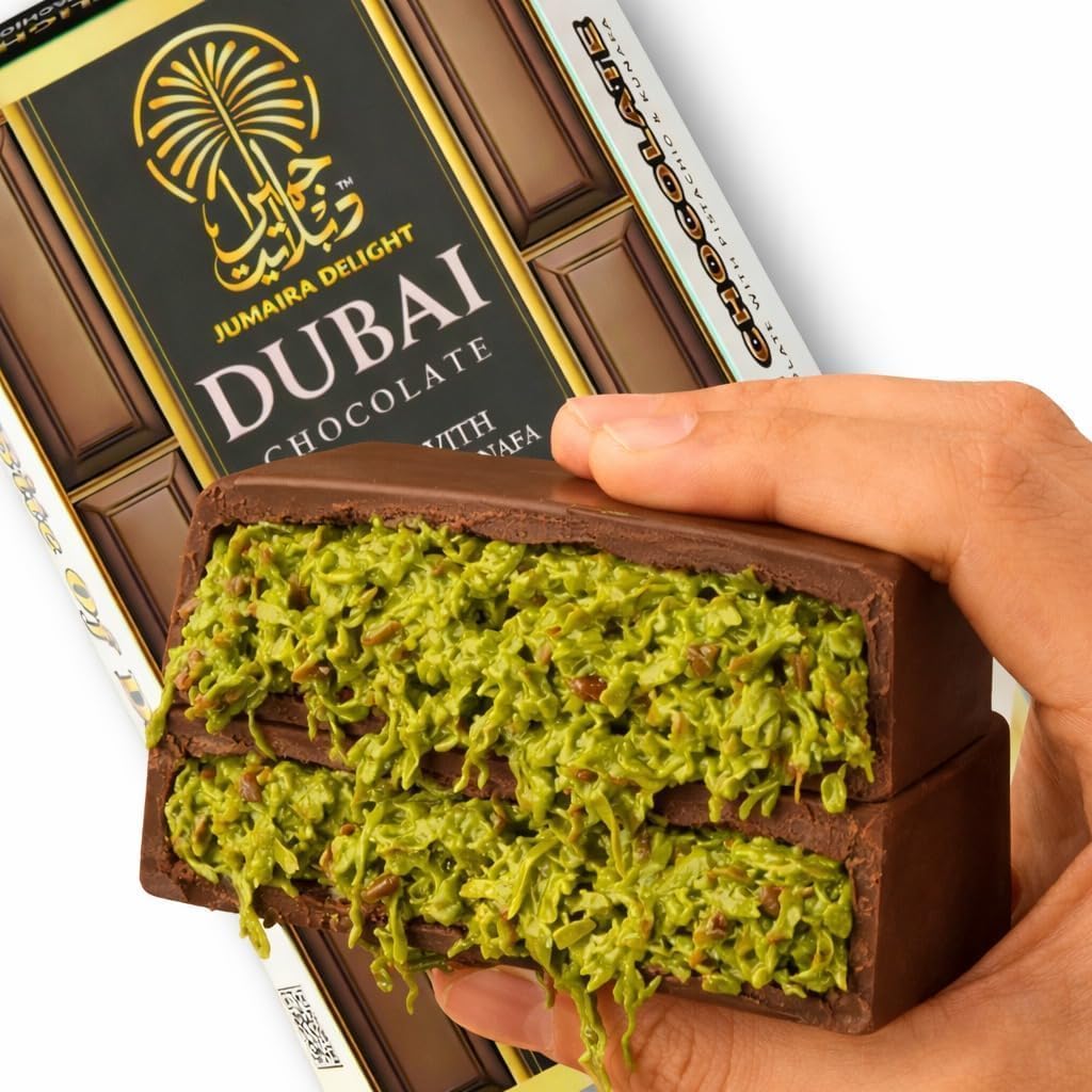 Dubai Chocolate Bar Pistachio - 100g Pistachio Cream & Kunafa - Made In Dubai, Premium Original UAE Import - Viral Milk Chocolate Bar With Kadayif & Kataifi (Pack of 1)