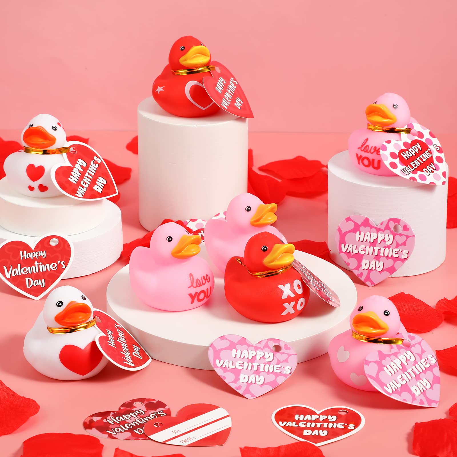 30 Rubber Duck Valentine's Day Cards With Toys - Classroom Exchange Party Favors For Kids