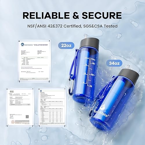 Miniatura 2 de Survimate Botella de agua filtrada de 5 etapas de 0.01 m, material sin BPA, certificado NSFANSI 42 y 372, botella de filtro de agua portátil para