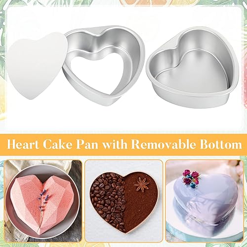 Miniatura 2 de Uiifan 6 moldes para pasteles en forma de corazón de 6 pulgadas con parte inferior extraíble de aluminio para hornear horno, bricolaje, cumpleaños,