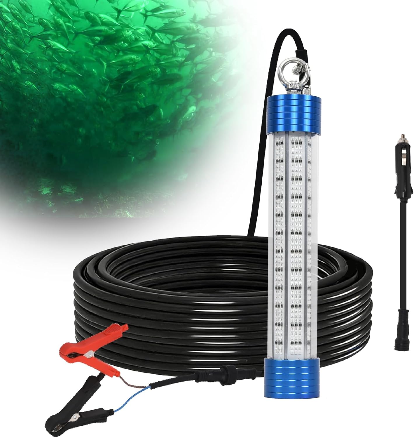 4000LM Green Underwater Fishing Light, 50W 12V LED Power Clamp/Cigarette Lighter with 50ft Cable, IP68 Submersible Light Attractants for Night Fishing, Dock, Boat or Kayak