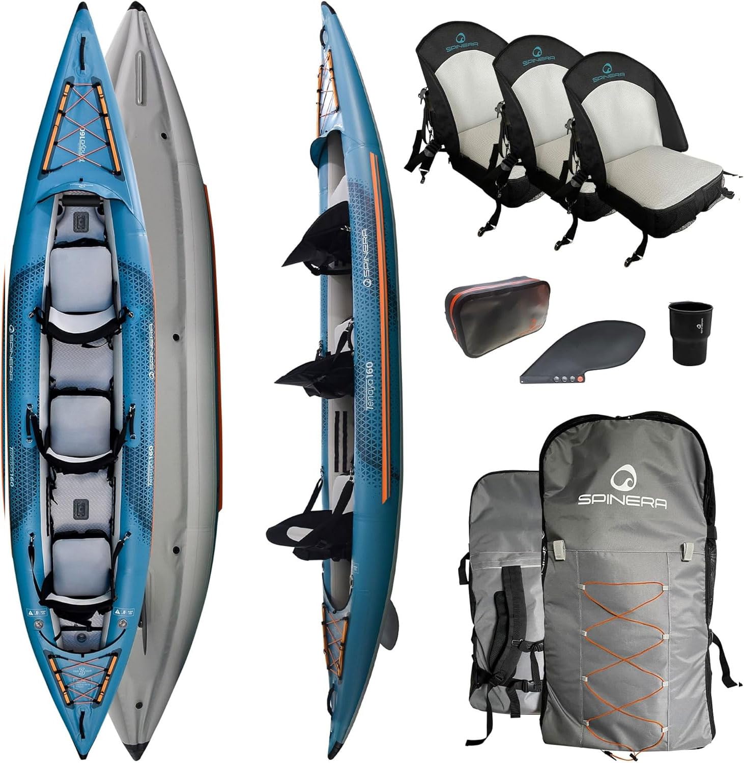Spinera Tenaya Kajak | 1/2/3 Personen | robustes SpinTex Material | Drop Stitch Boden | Air Cushion Technologie Sitz | stabil & leicht | perfektes Allround & Touring Kajak | Premium Rucksack + Zubehör