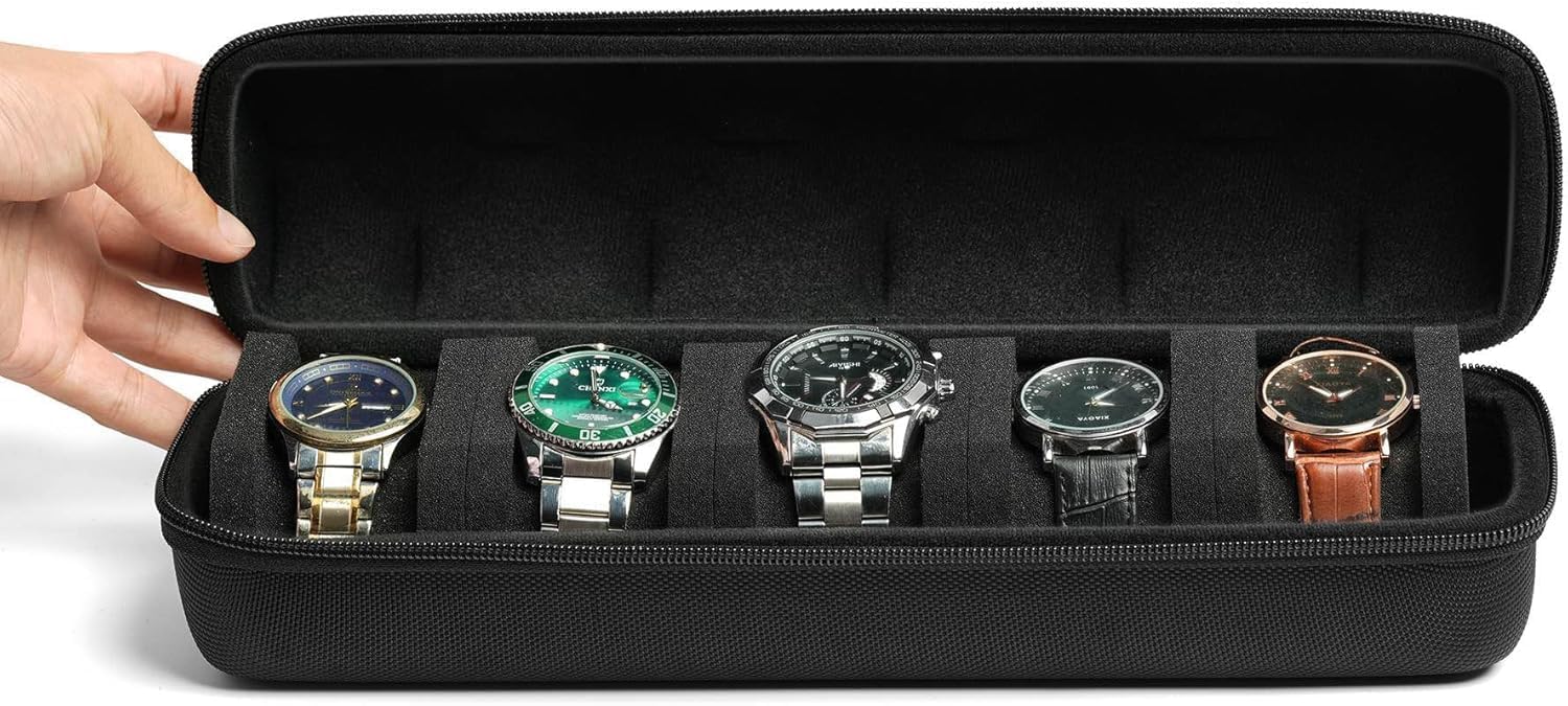 Boîte de rangement pour montre de voyage avec fermeture éclair, robuste et portable, convient pour tous les bracelets et montres connectées jusqu'à 60 mm, compatible avec
