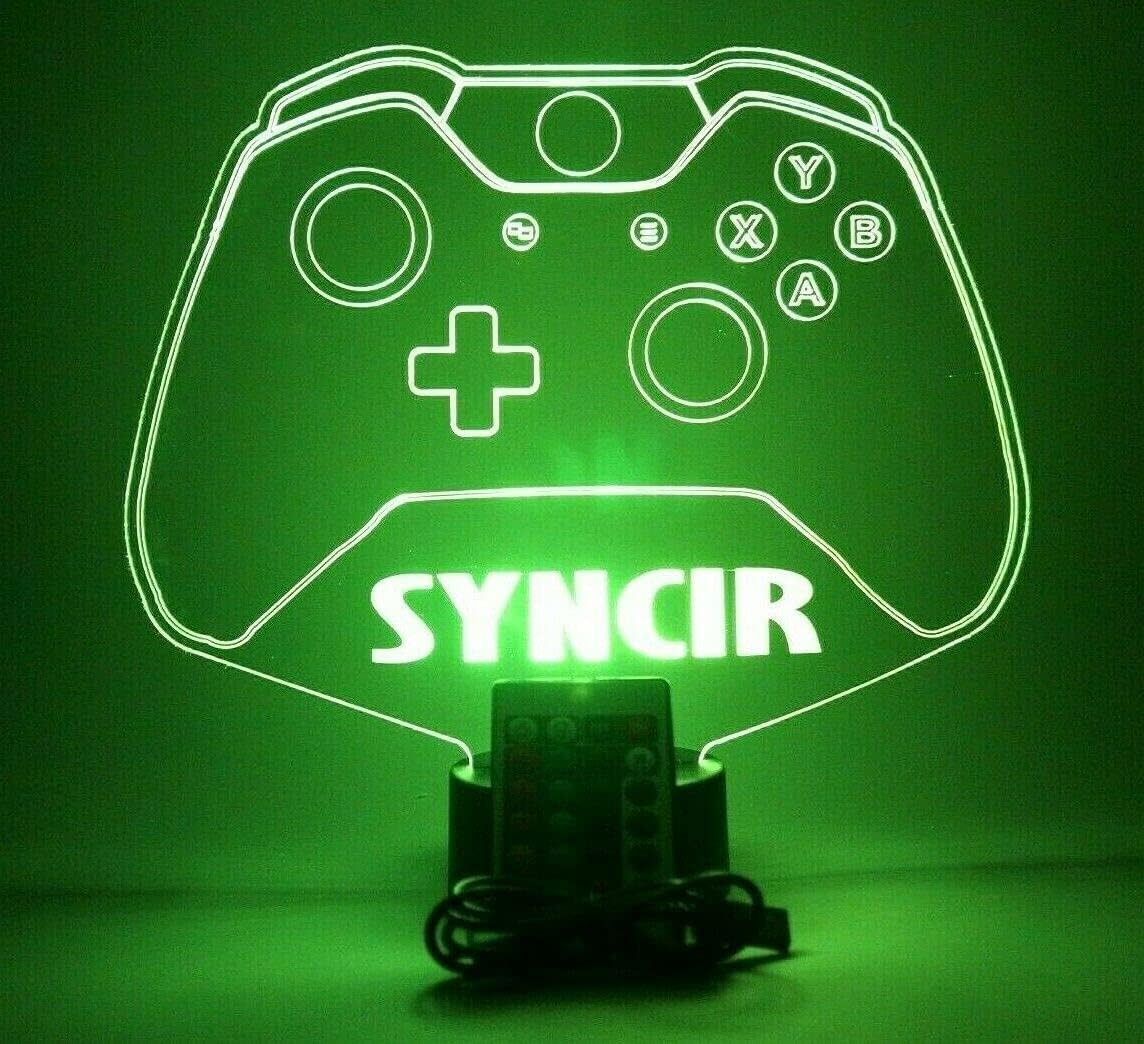 MIRROR MANIA Video Game Controller Night Light Up Lamp LED Personalized Free Engraved Any Name Gamer Name Gaming Room Desk Table Lamp, A Unique Feature - It's Wow, with Remote, 16 Colors, Great Gift