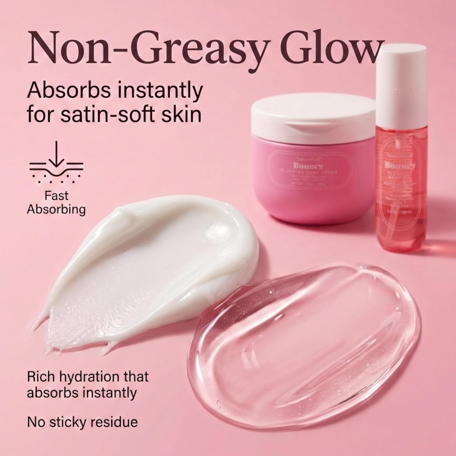 NATURE WELL Bouncy Plumping Body Oil & Body Cream Bundle, Fast-Absorbing, Designed to Support Skin Elasticity, Smoothness, & Bounce, Scented with Tuberose, Dragonfruit, Lychee & Golden Amber
