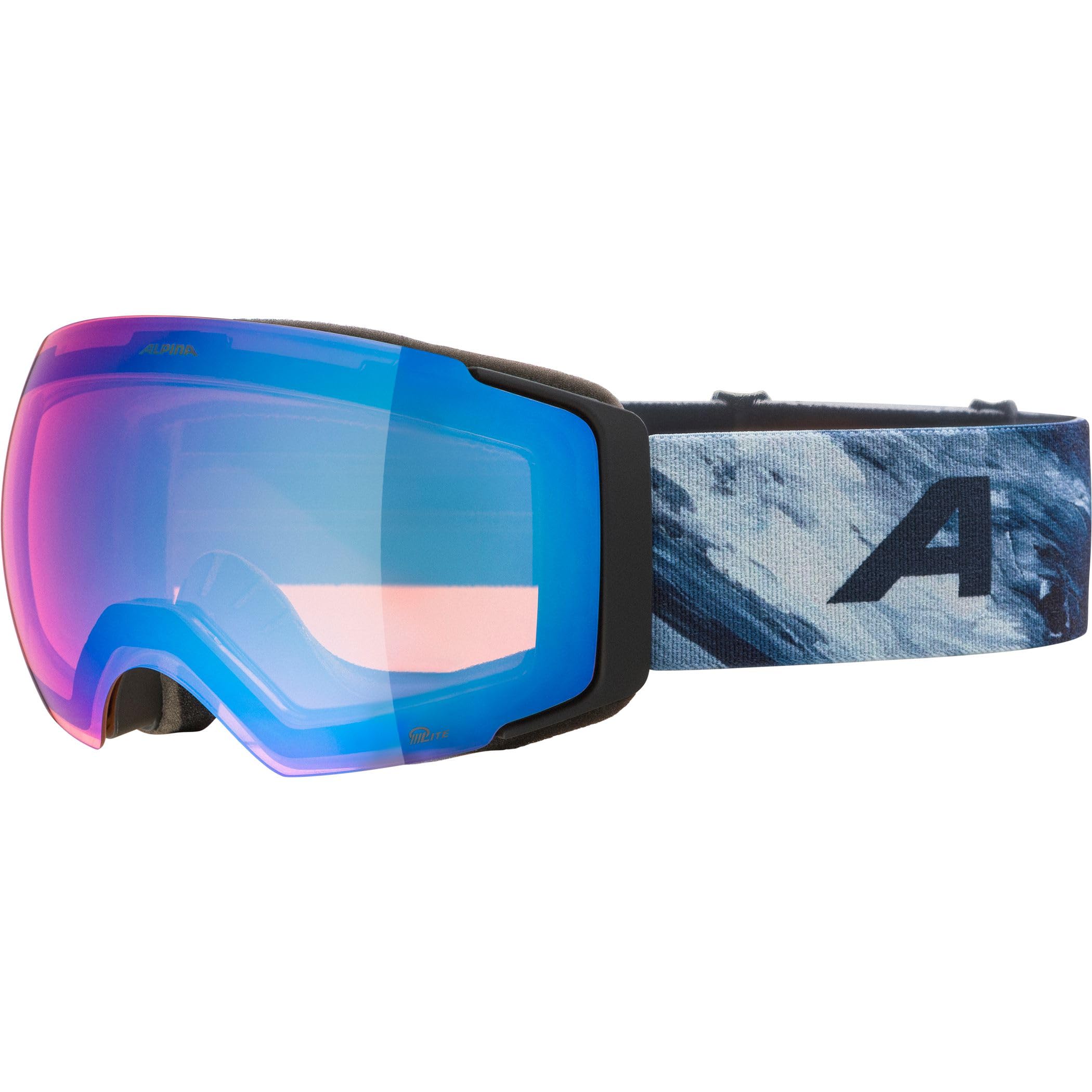 ALPINA FALERA MAG Q-LITE – mirrored, contrast-enhancing OTG ski goggles with interchangeable lens system and 100% UV protection, for adults - black-blue matt - L