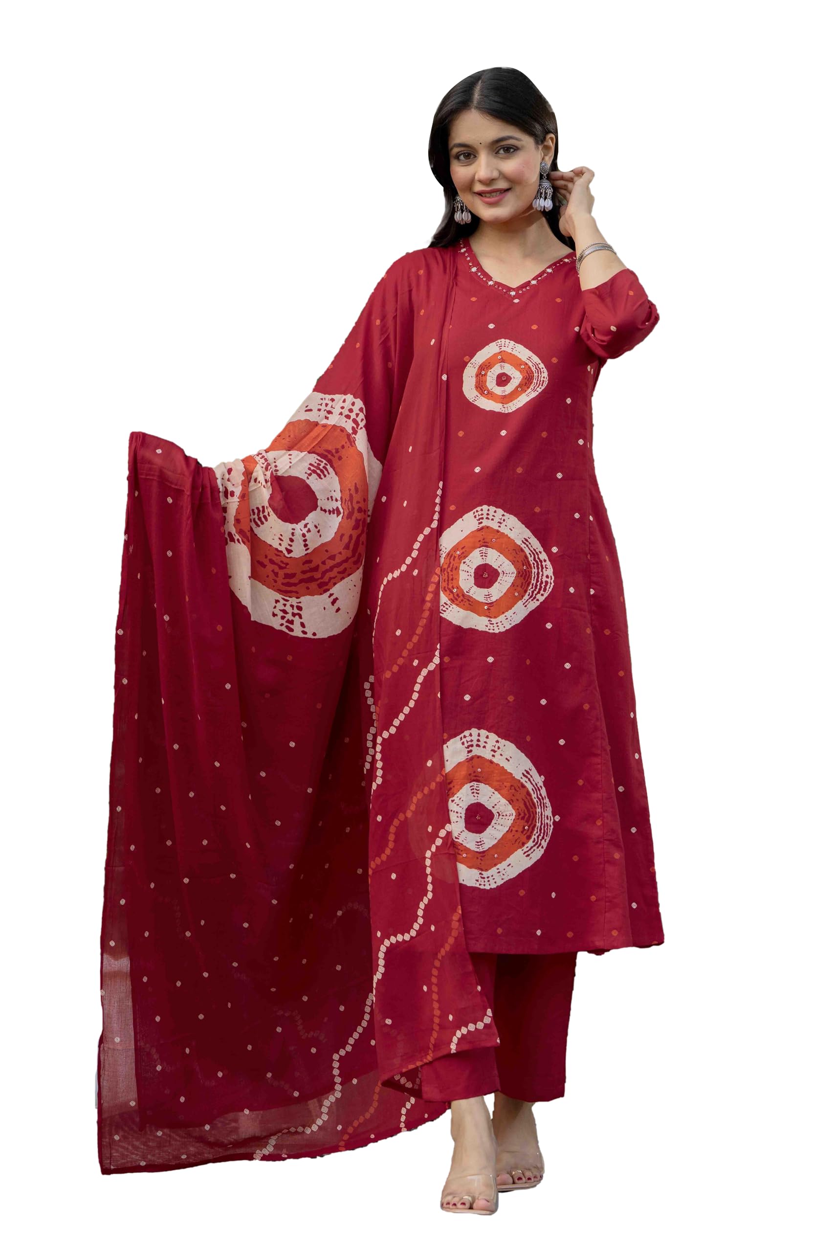 pistaa's Women’s Pure Cotton Bandhani Print Kurta Set with Dupatta-picture-21