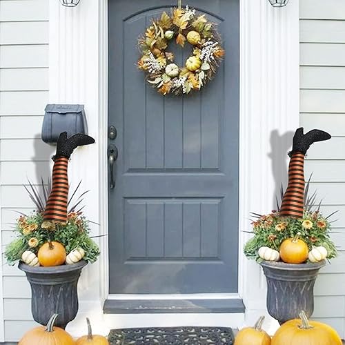 Miniatura 9 de Estacas de pata de bruja para patio, 1 par de patas de bruja malvadas de Halloween boca abajo, decoración de jardín, pata de bruja protésica con