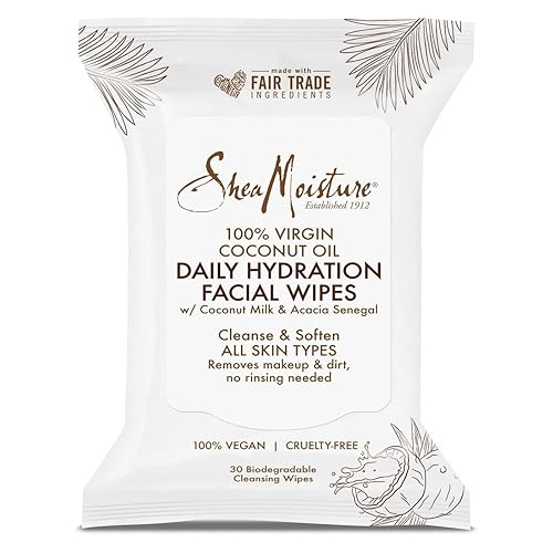 Shea Moisture - Toallitas faciales de hidratación diaria de aceite de coco 100 virgen toallitas desmaquillantes con leche de coco toallitas