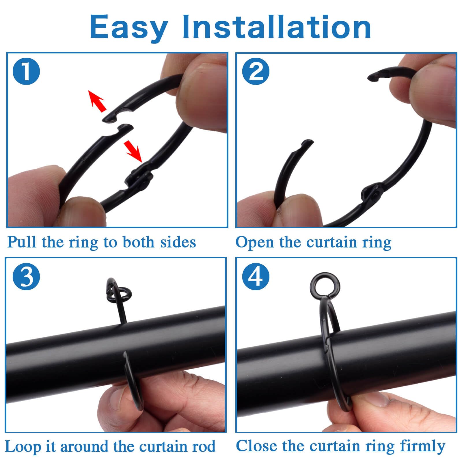 30 Anelli Per Tende In Metallo Nero Con Occhiello – Diametro 3,2 Cm, Resistenti E Scorrevoli