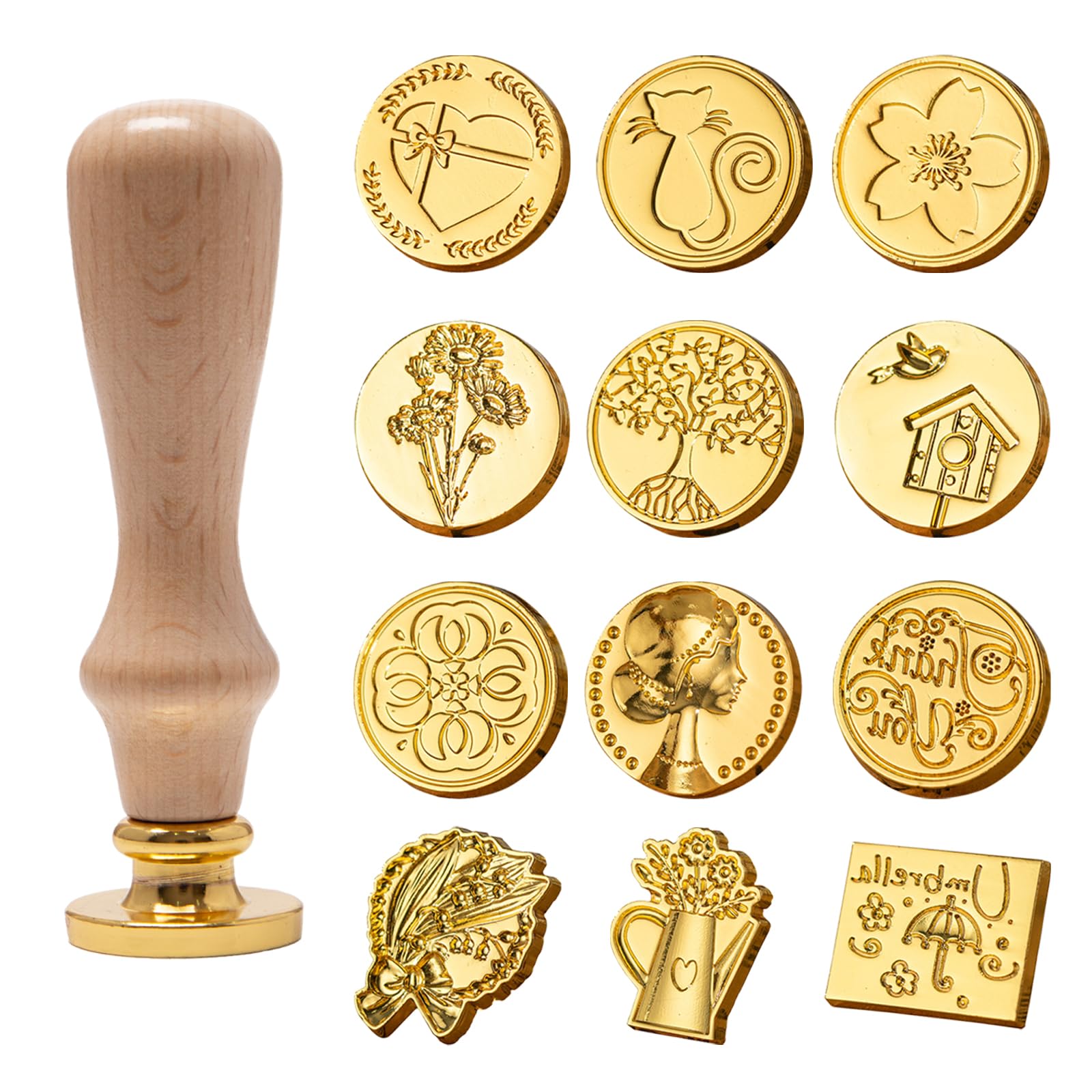 12 Stück Siegelwachs Stempel Siegelstempel Set Wachssiegel Stempel Blume Wachssiegel Stempelset mit 1 Holzgriff Siegelstempel Blume des Lebens Wachsstempel Köpfe für Kartenherstellung