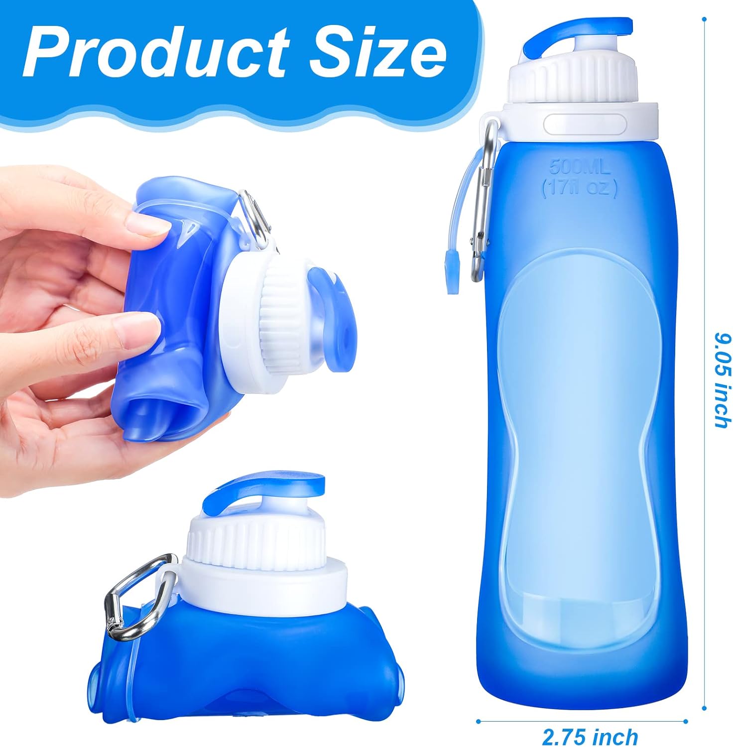 Zopeal 4 Pieces Collapsible Water Bottles Roll up Folding Silicone Foldable Leak Proof Water Bottles for Sports Traveling Riding Camping Hiking Backpack