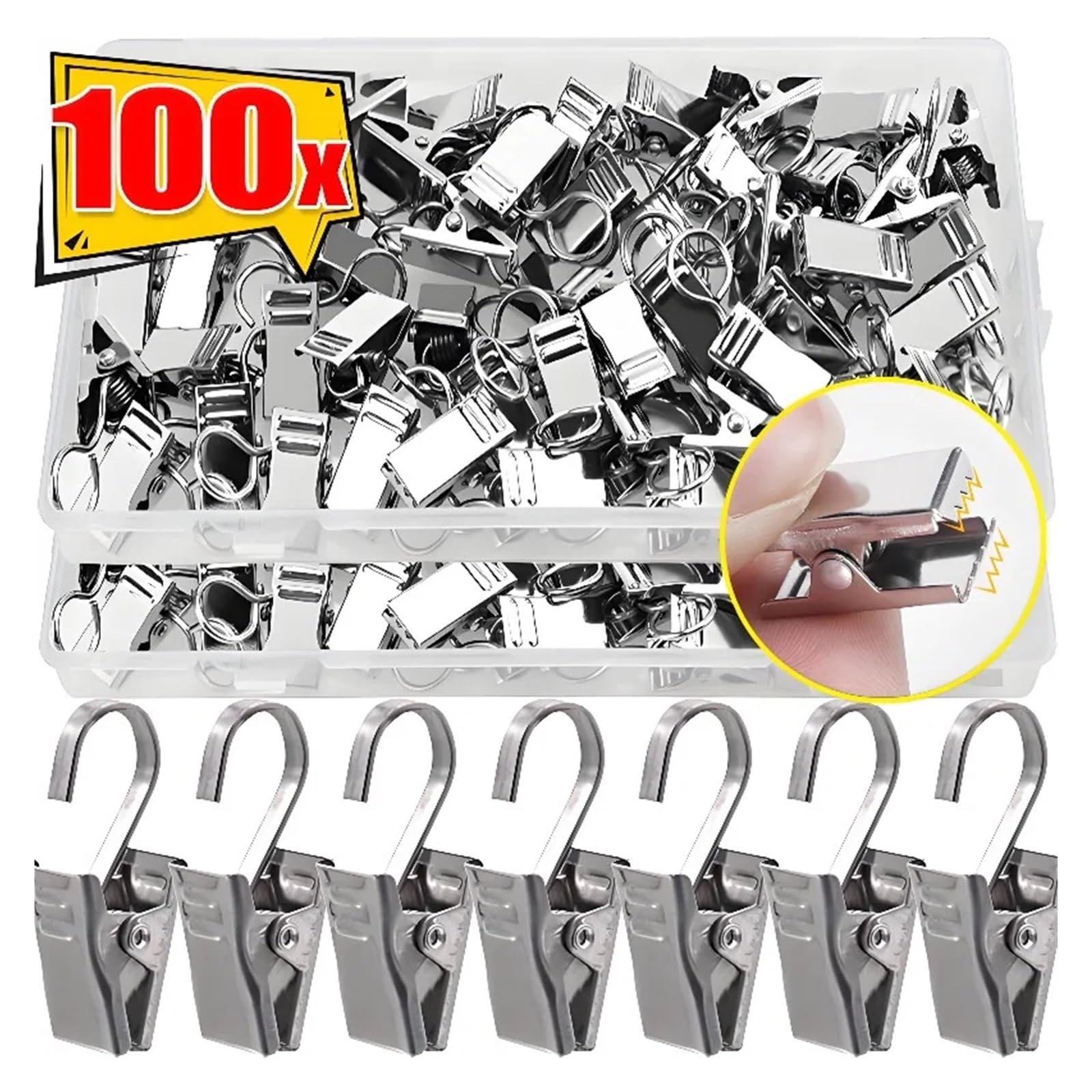 50/100 Stück Edelstahl-Vorhang-Clips – Ersatz-Vorhanghaken mit Aufhängeklemme für Fotos und Vorhänge für Vorhänge, Metallvorhänge, Kleiderbügel-Clip (B-100 Stück)