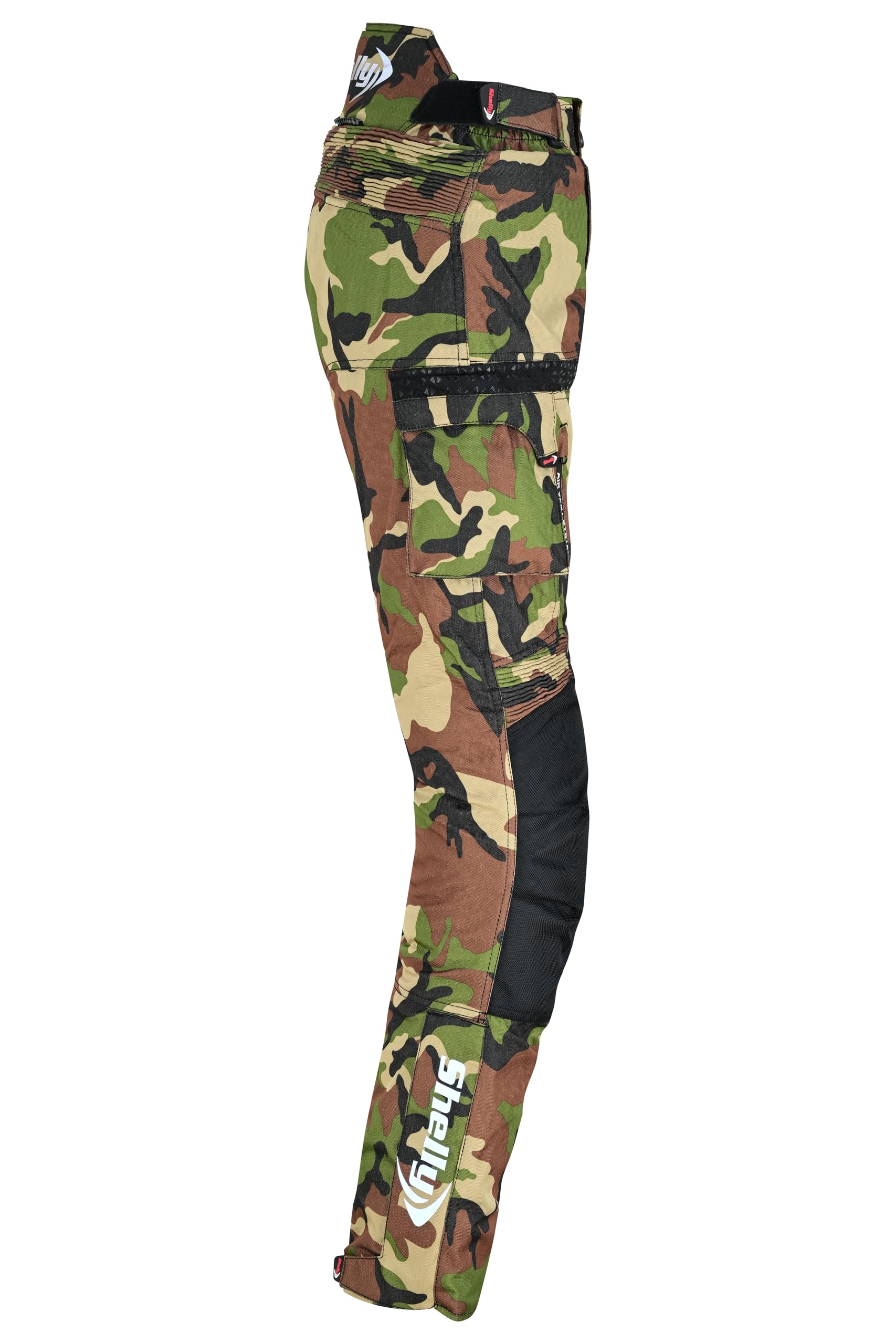 Shelly - Pantaloni da moto da uomo, in tessuto Cordura impermeabile, per corse motociclistiche, equitazione e protezione dagli urti, Verde mimetico., 32 W