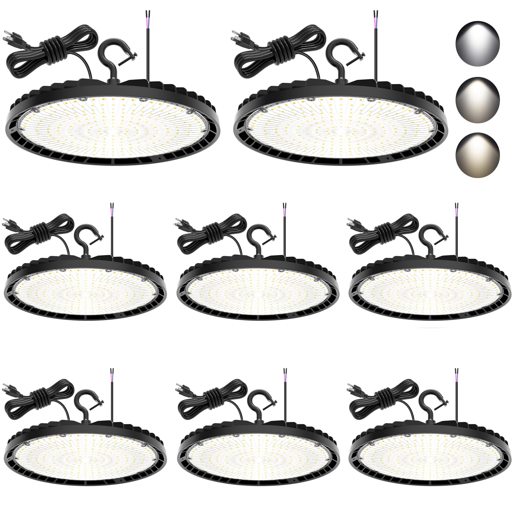 8 Pack LED High Bay Light 150W 120W 90W Adjustable UFO High Bay LED Lights 4500K 5000K 5700K