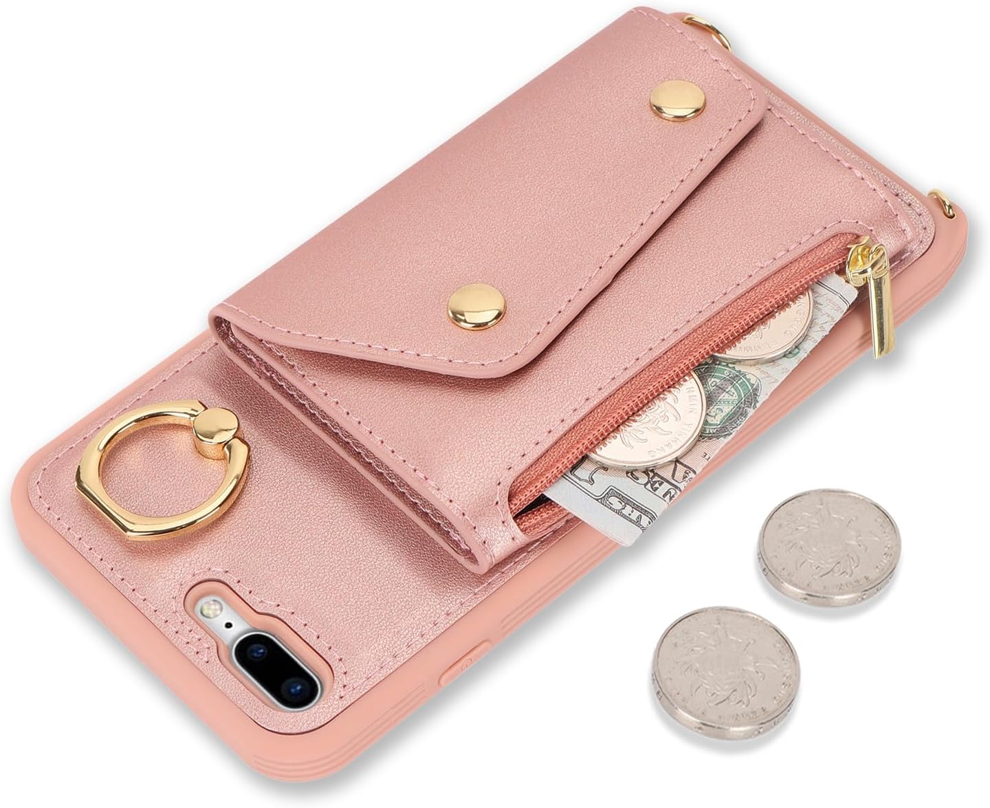 Lipvina Crossbody Wallet Case for iPhone 7 Plus / 8 Plus,Rose Gold image 3
