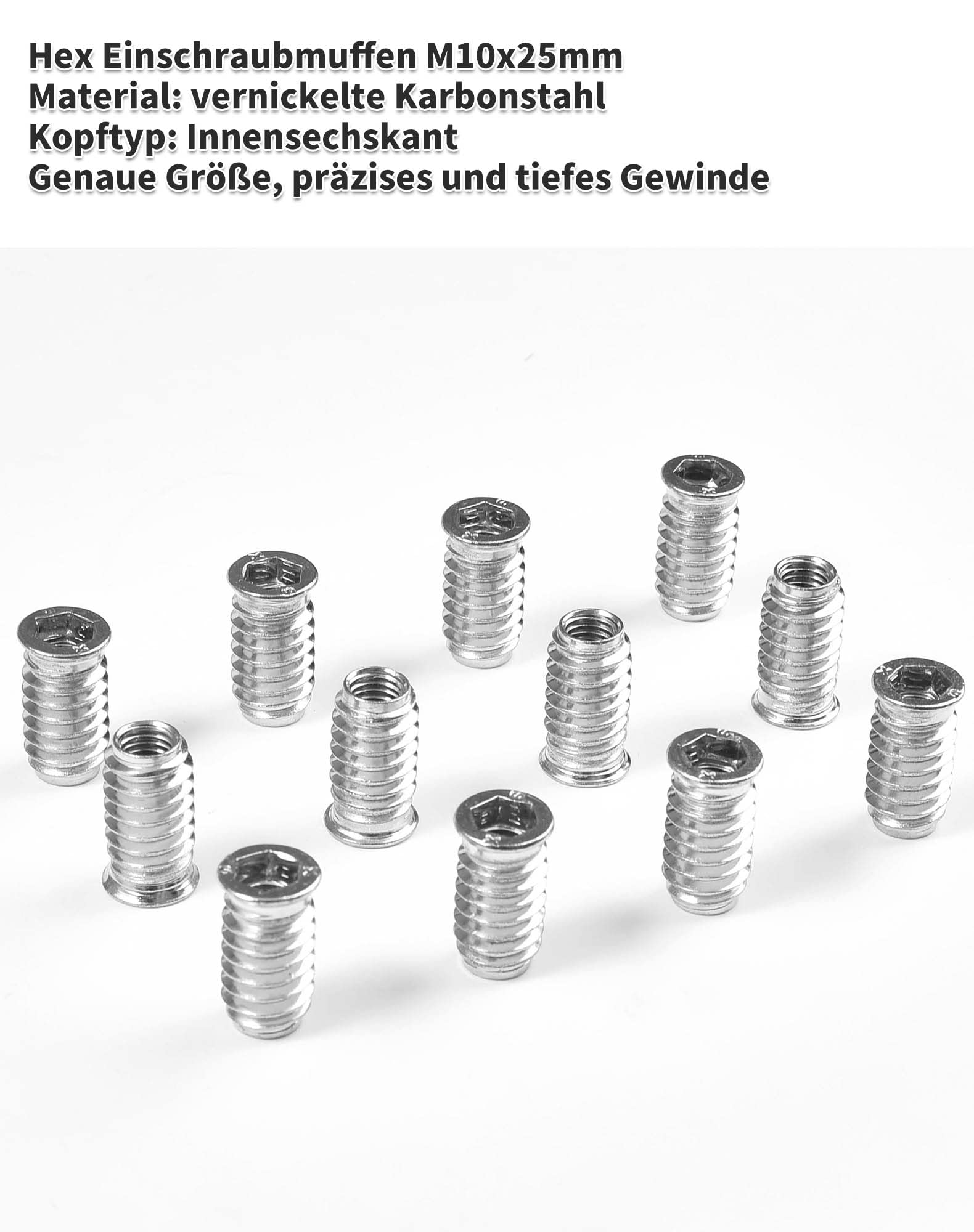 Cikonielf Écrou hexagonal de tête d'entraînement 50pcs M10×25mm Zinc