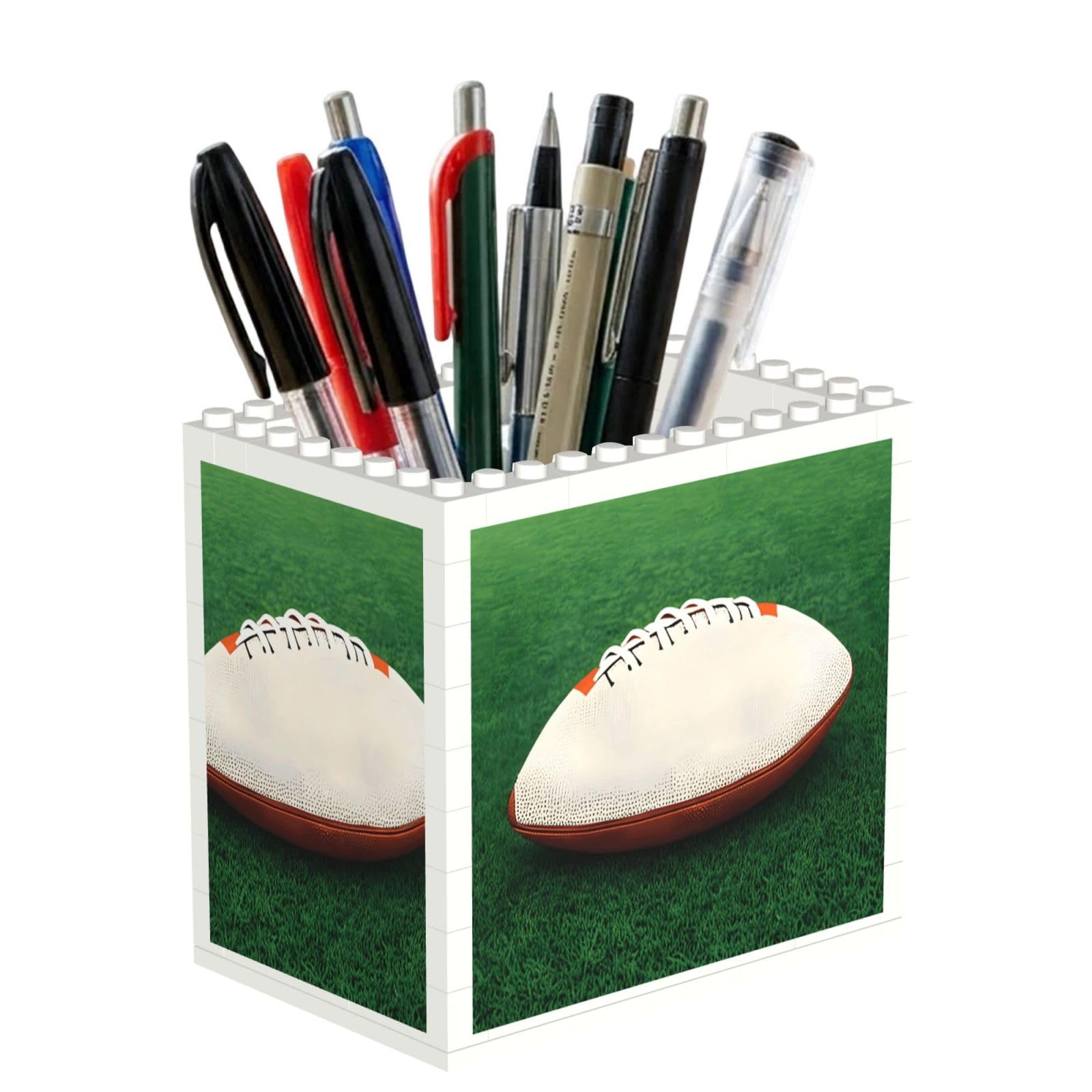 SXZVVBN White Rugby Ball Building Block Desk Tidy ABS Organiser