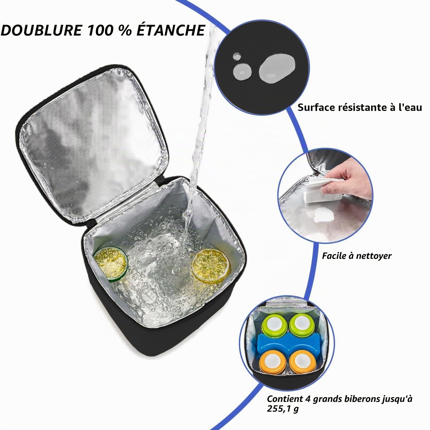 AIFUSI Sac Isotherme Double Couche pour Lait Maternel avec Poche de Glace, Sac à Dos Fraîcheur pour Biberons, Sac Isotherme Étanche pour Le Transport du Lait Maternel (Noir)