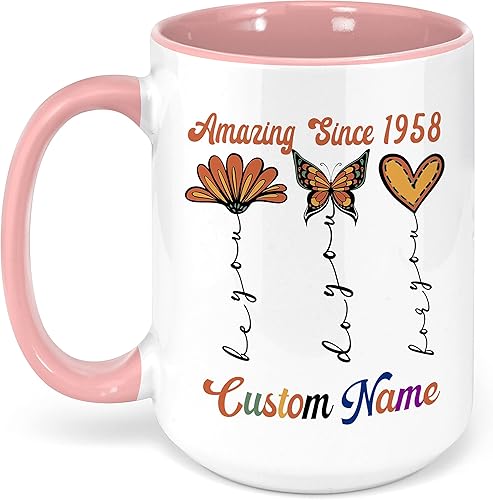 Regalos personalizados de cumpleaños 65 para ella, mujeres, esposa, mamá, madre, abuela. Taza con nombre personalizado (el nombre se puede cambiar),