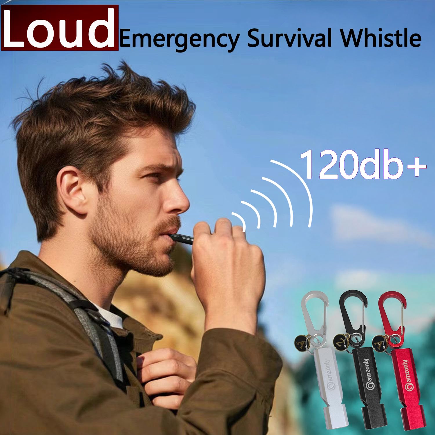 Amzonly Silbatos de emergencia, silbato de seguridad de 120 dB con clip de mosquetón para llavero, supervivencia fuerte para camping, senderismo, barco, 2 unidades, color negro