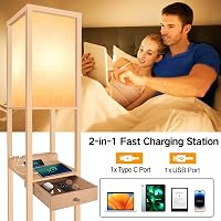 OUTON LED Álló Lámpa Polccal és Fiókkal, 3 Színhőmérséklet, USB Portokkal 2