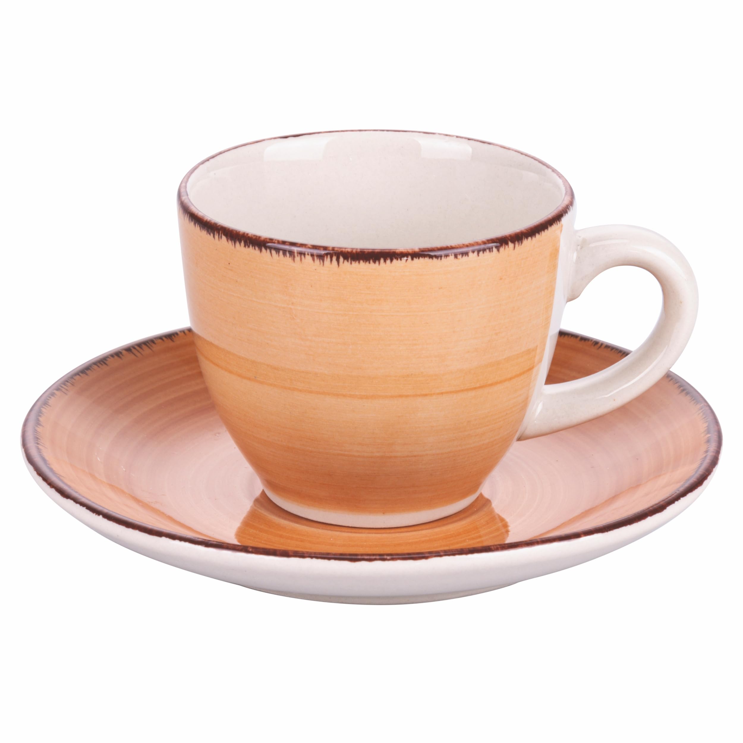Villa d'Este Home Tivoli Set 6 tazzine caffè 90 ml con piattino in gres dipinto a mano, Baita Chocolate