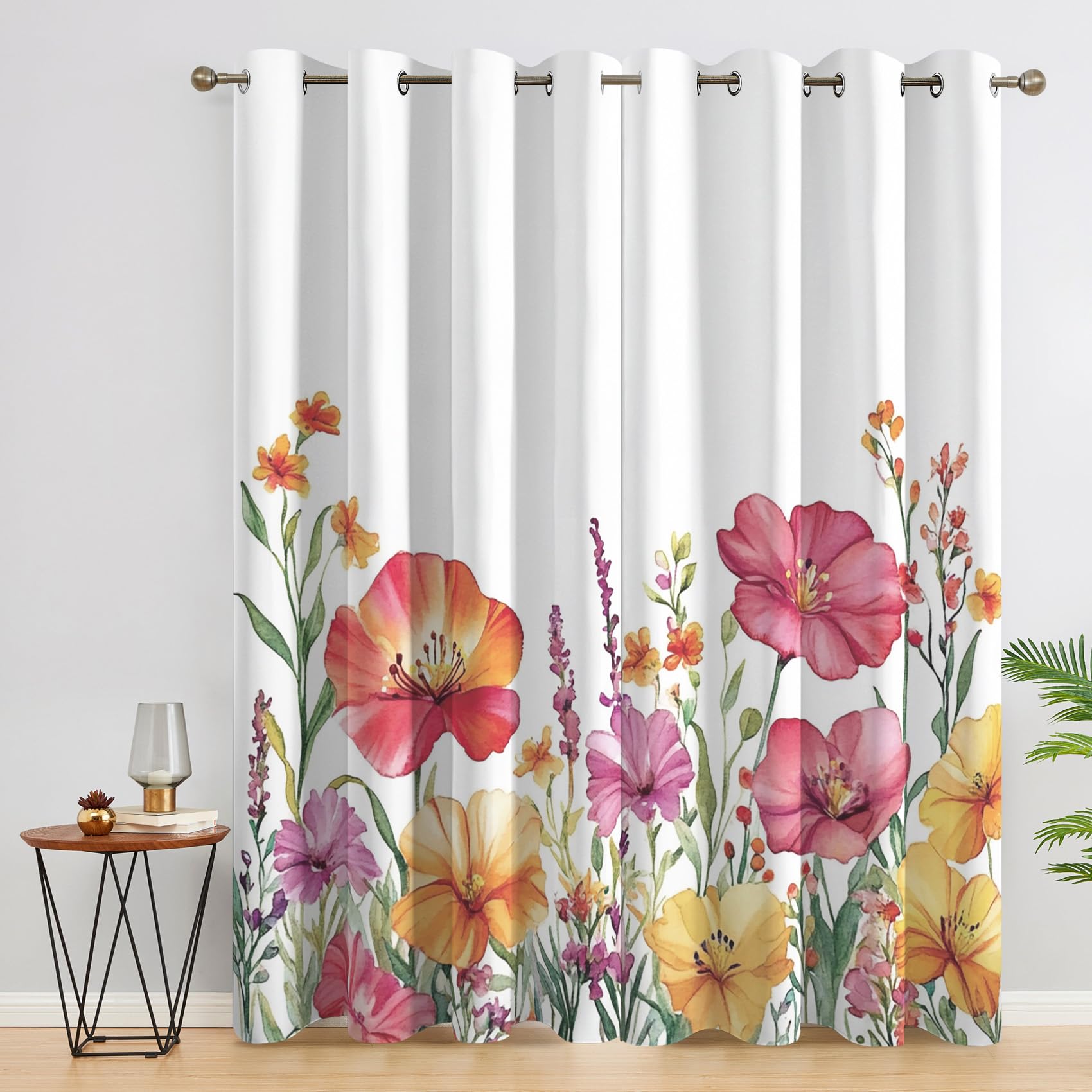 MOBEITI Floral Curtains for Bedroom - Colorful Floral Curtains, Flower Window Curtains, Botanical Home Decor Drapes 2 Panel Sets, Black Out Curtains