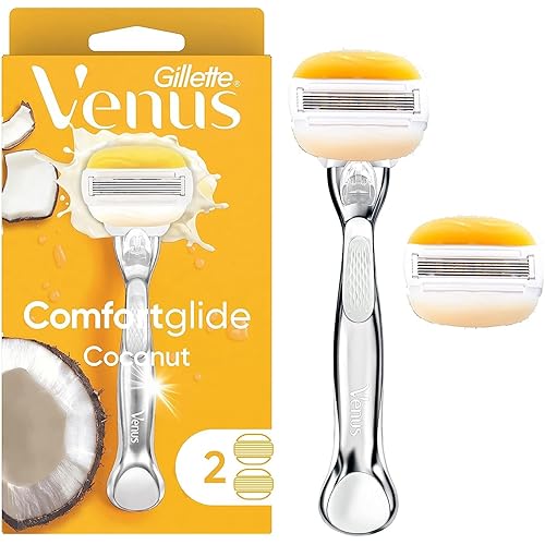Gillette Venus Comfortglide with Olay Coconut Womens Razor Handle + Blade Refills, Silver, 2 Count