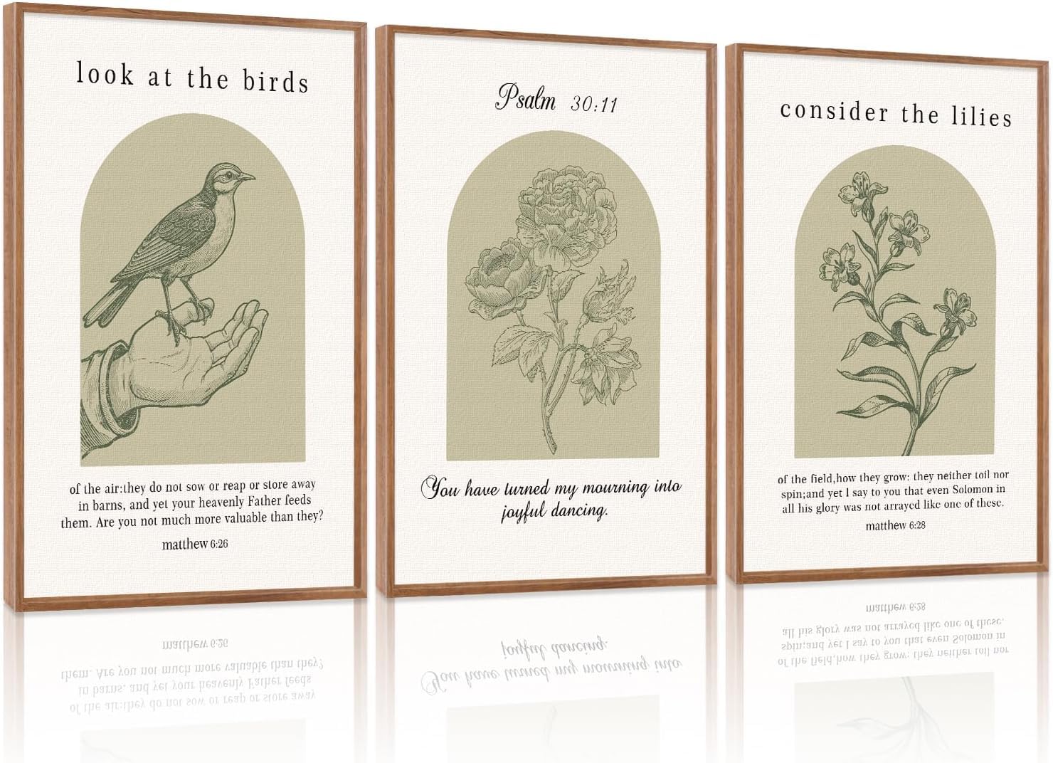 TOARTi Sage Green Christian Wall Art Set of 3(12”X16”),Vintage Bible Verse Wall Decor,Modern Religious Birds Framed Canvas Paintings,Scripture Lilies Art Prints For Living Room Bedroom Office Church — image 1