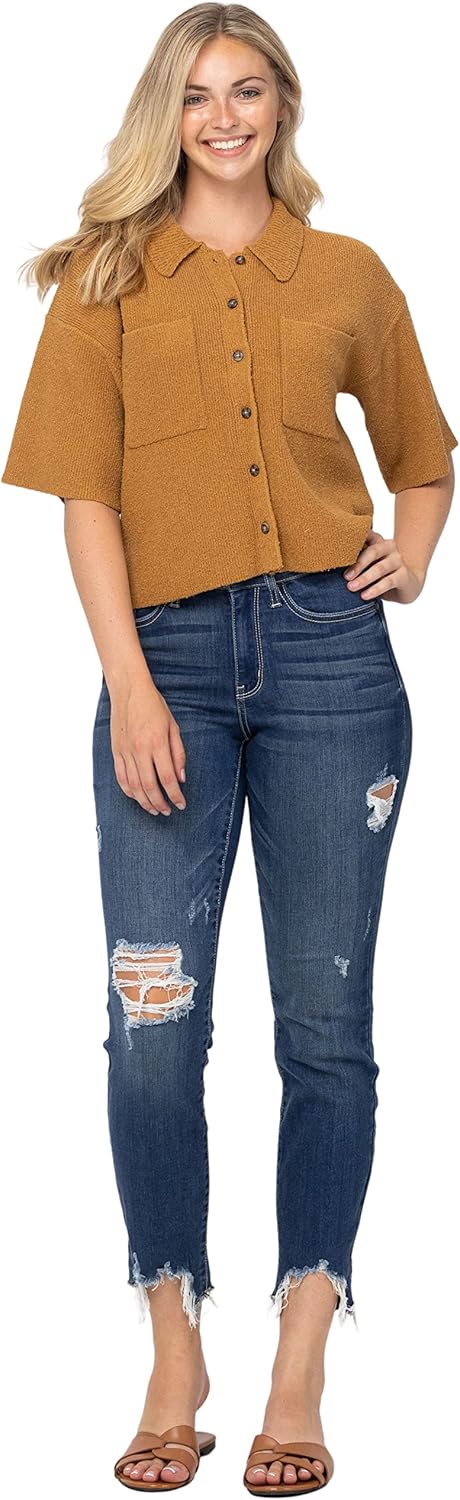 Judy Blue Women's Mid Rise Shark Bite Slim Fit Jeans