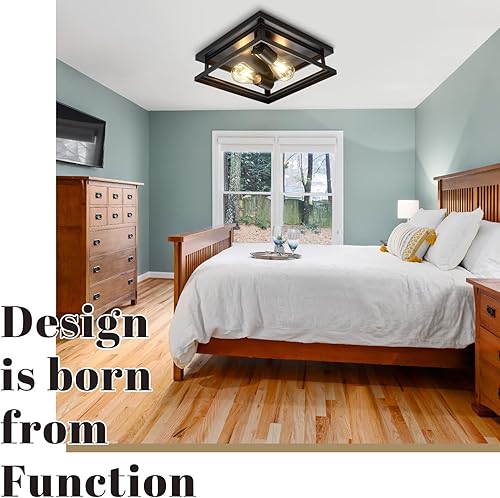 Miniatura 5 de Hamilyeah Lámpara de techo de montaje empotrado de granja, 2 luces, luz de techo para pasillo, color negro, lámpara de techo de cocina para montaje