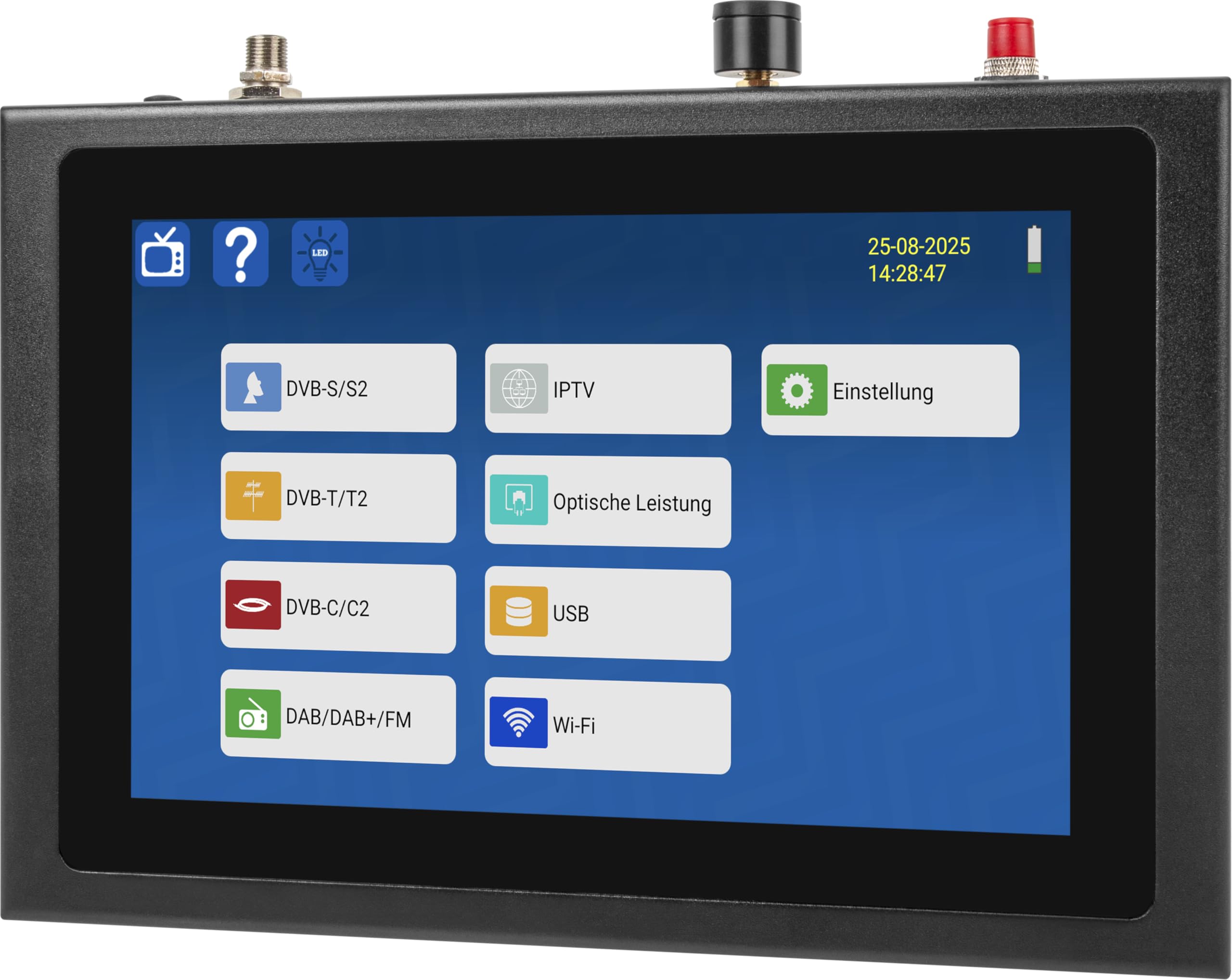 Megasat HD 7 Combo V2 – Combo-Messgerät mit Live-TV-Bild – Schwarz | Für DVB-S, DVB-S2, DVB-T, DVB-T2, DVB-C, DAB+, Unicable, 8,9″ Farbdisplay, Touchdisplay, Akku, Lampe