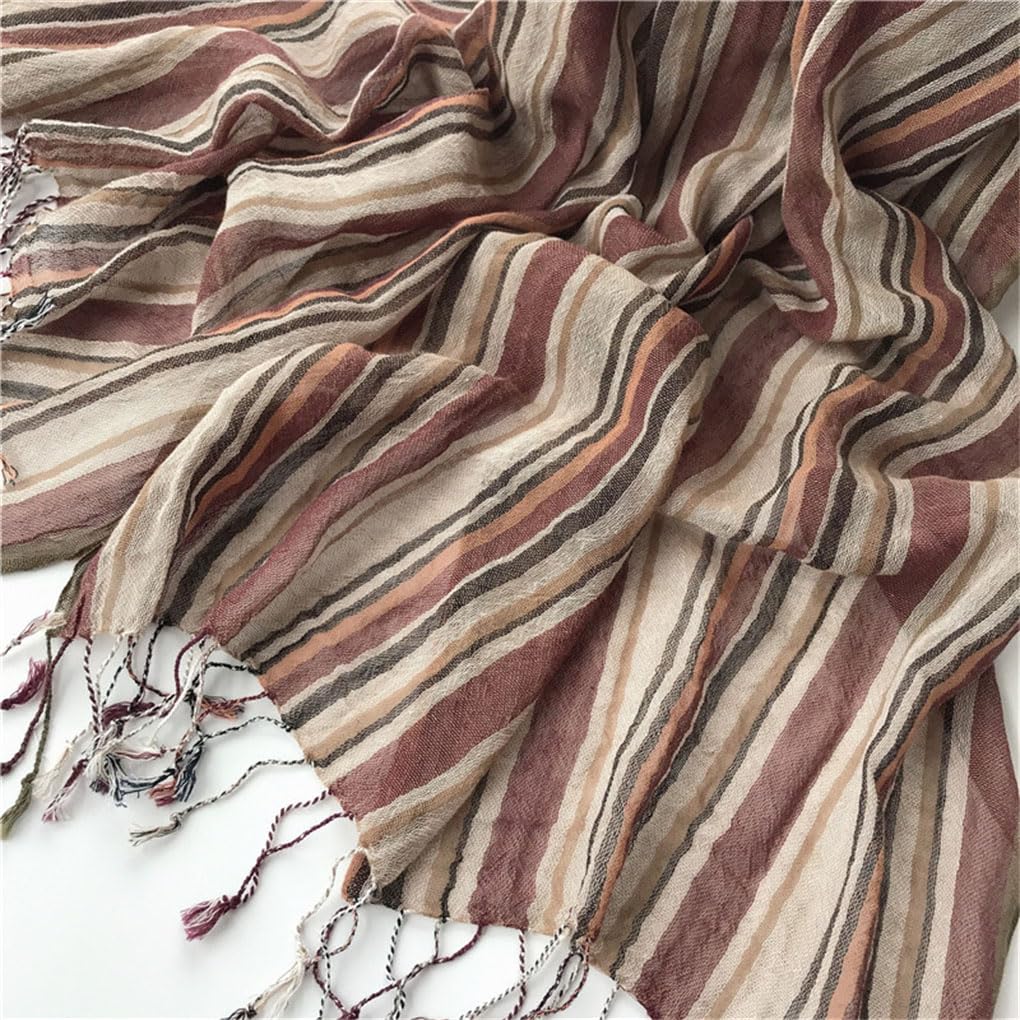 Sciarpa Lunga a Righe in Cotone e Lino da Uomo, Unisex, Morbida e Leggera