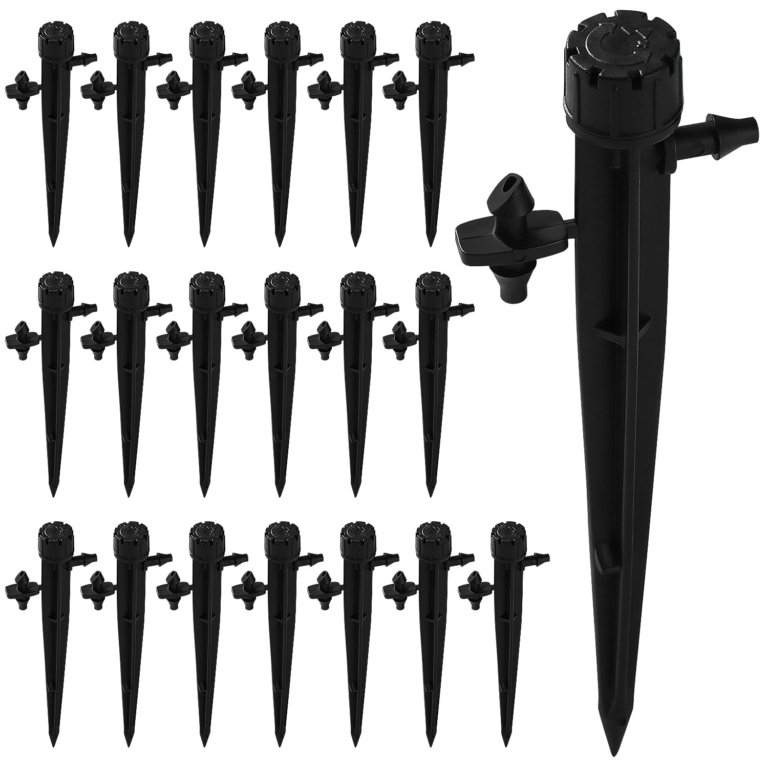50 Piezas Gotero de Riego, VooGenzek 360-Grado 8-Agujero Aspersore de Riego Ajustables, Cabezas de Riego para Goteo Goteros con Conectore de Púas & Estaca Microtubo Piqueta, para Tubo 4/7 mm, Negro — view 21
