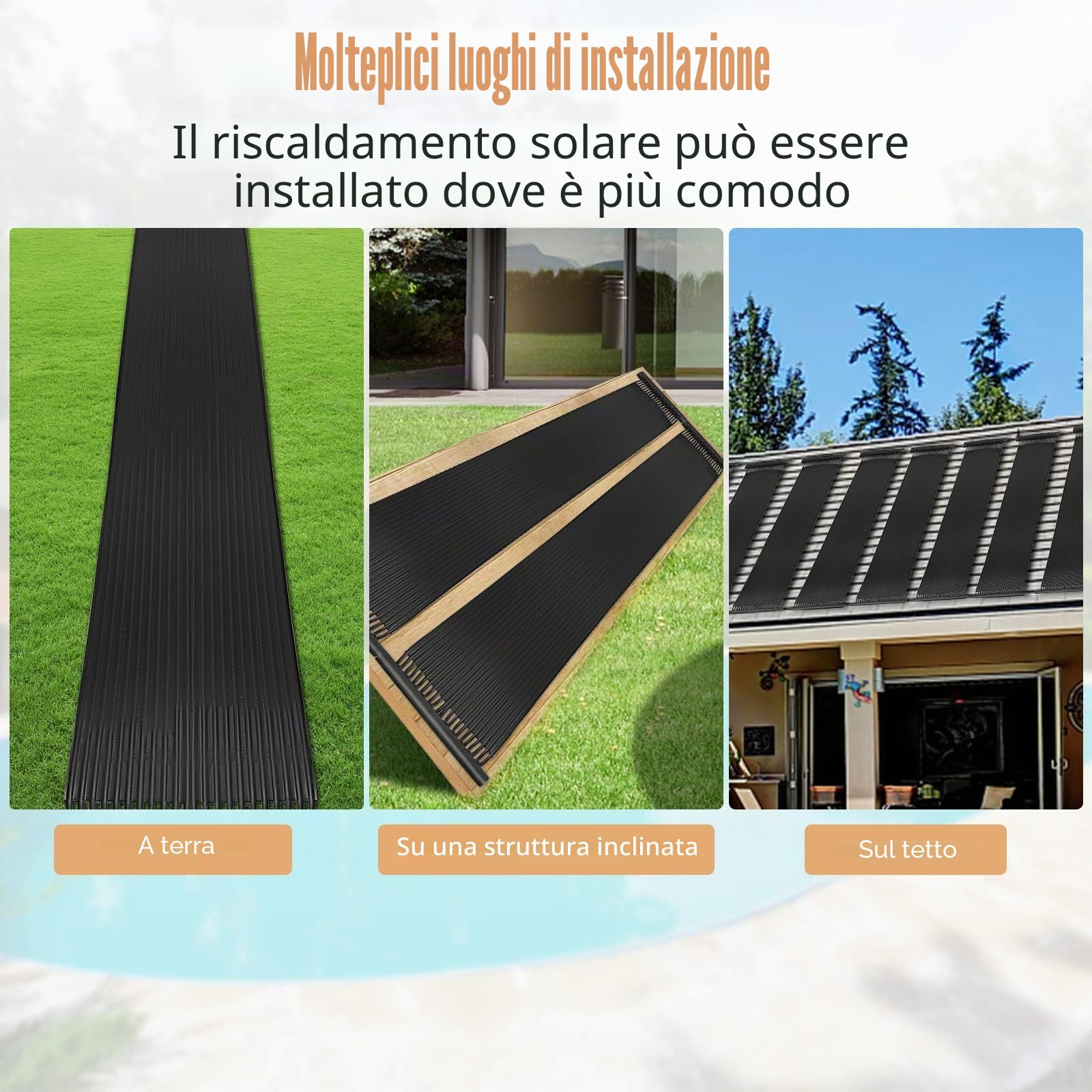 FANTASK Riscaldamento Solare per Piscina 600 x 75 cm, collettore Solare per Piscina in polietilene Resistente ai Raggi UV, collettori solari arrotolabili, per Piscine Fino a 25800 l, Nero